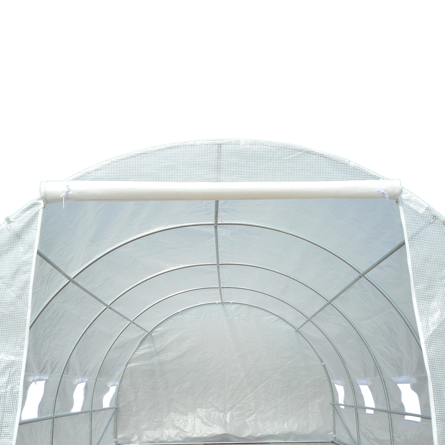 Gewächshaus 595x300x200cm Foliengewächshaus Tomatenhaus mit Tür, Fenster, Folientunnel aus verzinktem Stahl, Pflanztunnel, Treibhaus inkl. Erdanker Seilen, Gartentunnel, Weiß