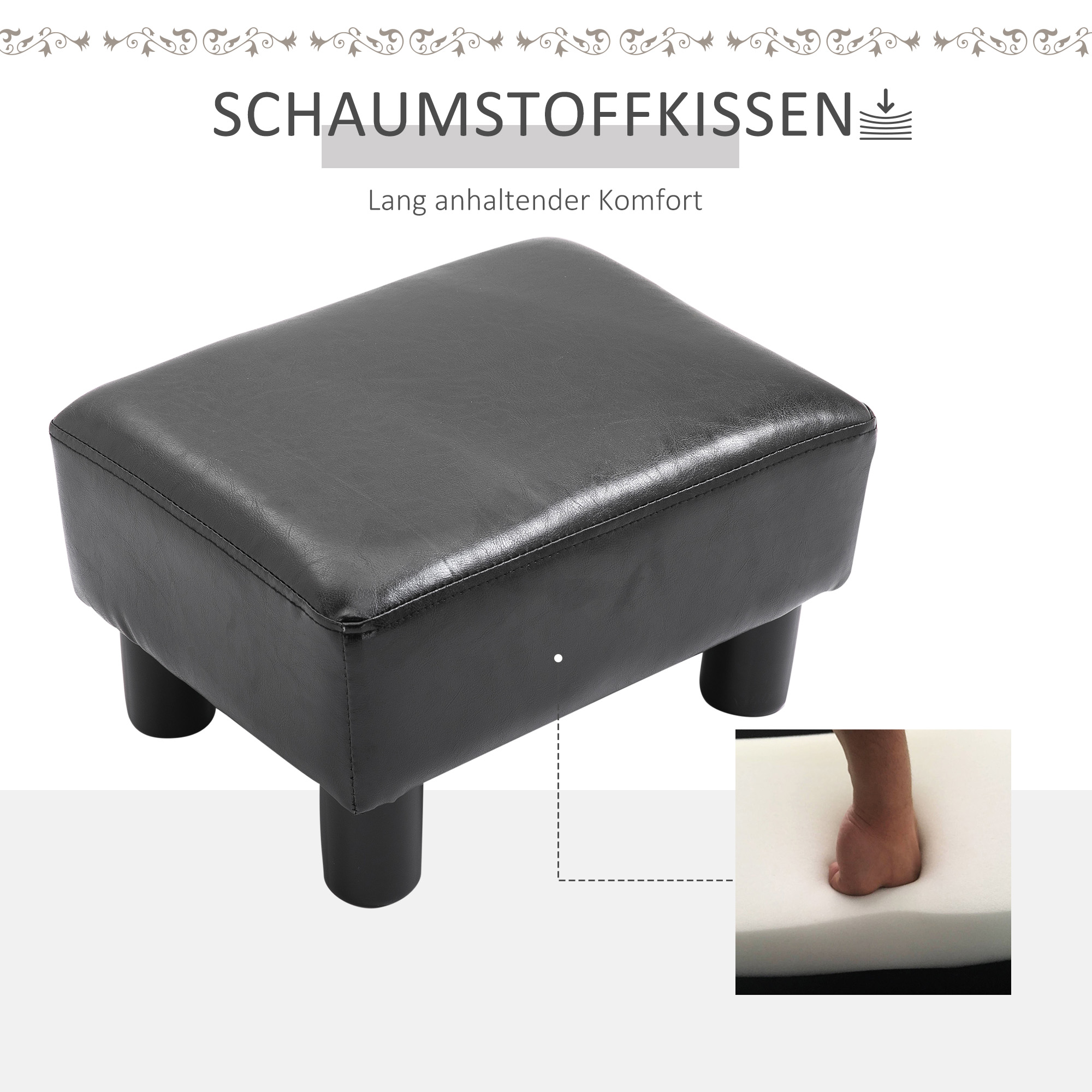 Sitzhocker Hocker mit Kunstleder Moderner Fußhocker Kunstlederhocker Ottomane für Schlafzimmer, Wohnzimmer, Schwarz