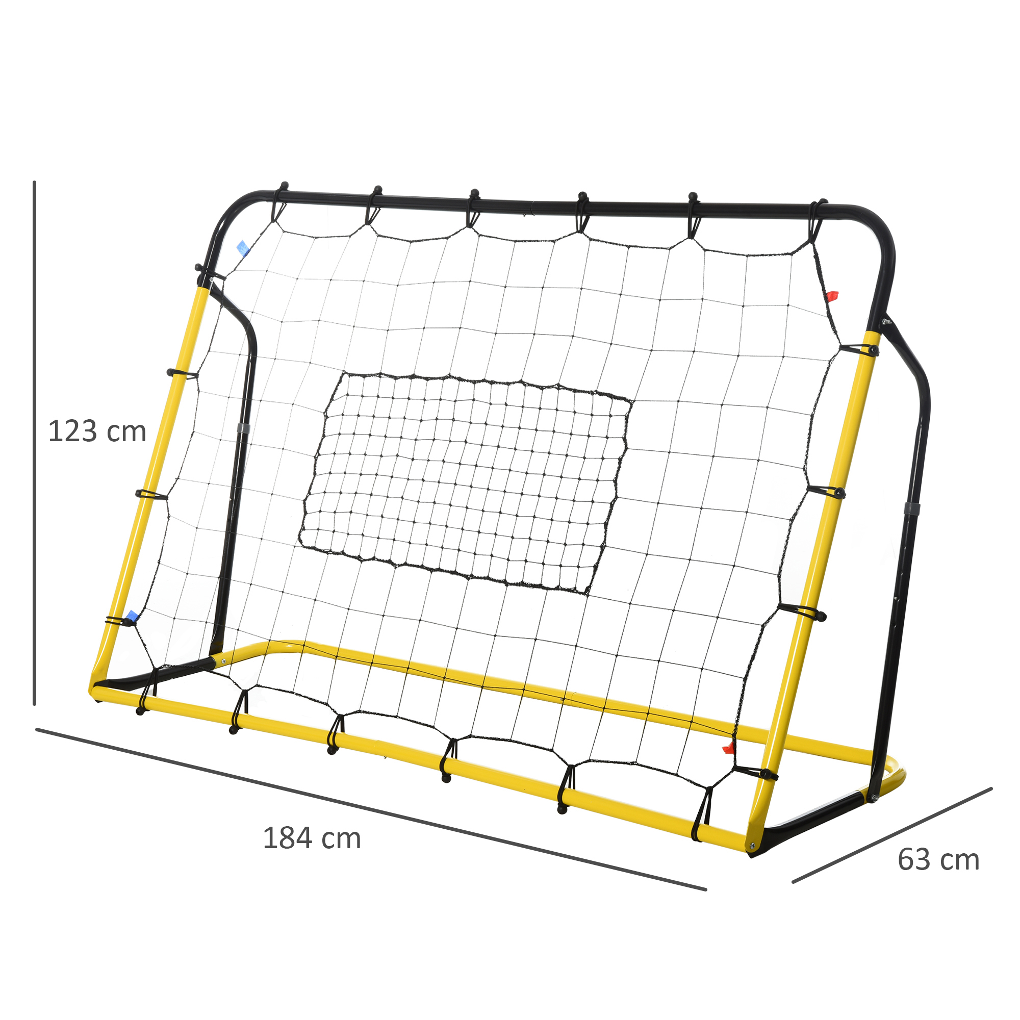 Kickback Fußball Rebounder Tor Rückprallwand Netz für Fußball, Basketball und Baseball, Stahl+PE, Gelb+Schwarz, 184 x 63 x 123 cm