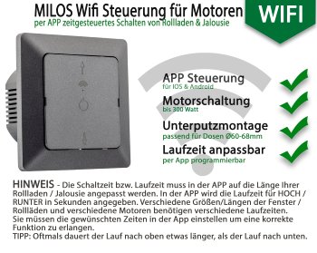 MILOS WiFi Rolladensteuerung, Anthrazit, Android + iOS- App,Alexa/Google tauglich