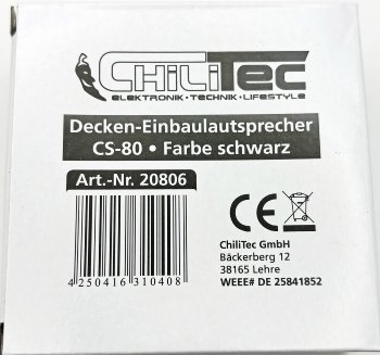 Decken-Einbaulautsprecher "CTE-8W" / Halogen-Look, 8cm Ø, 6cm Einbau, schwarz