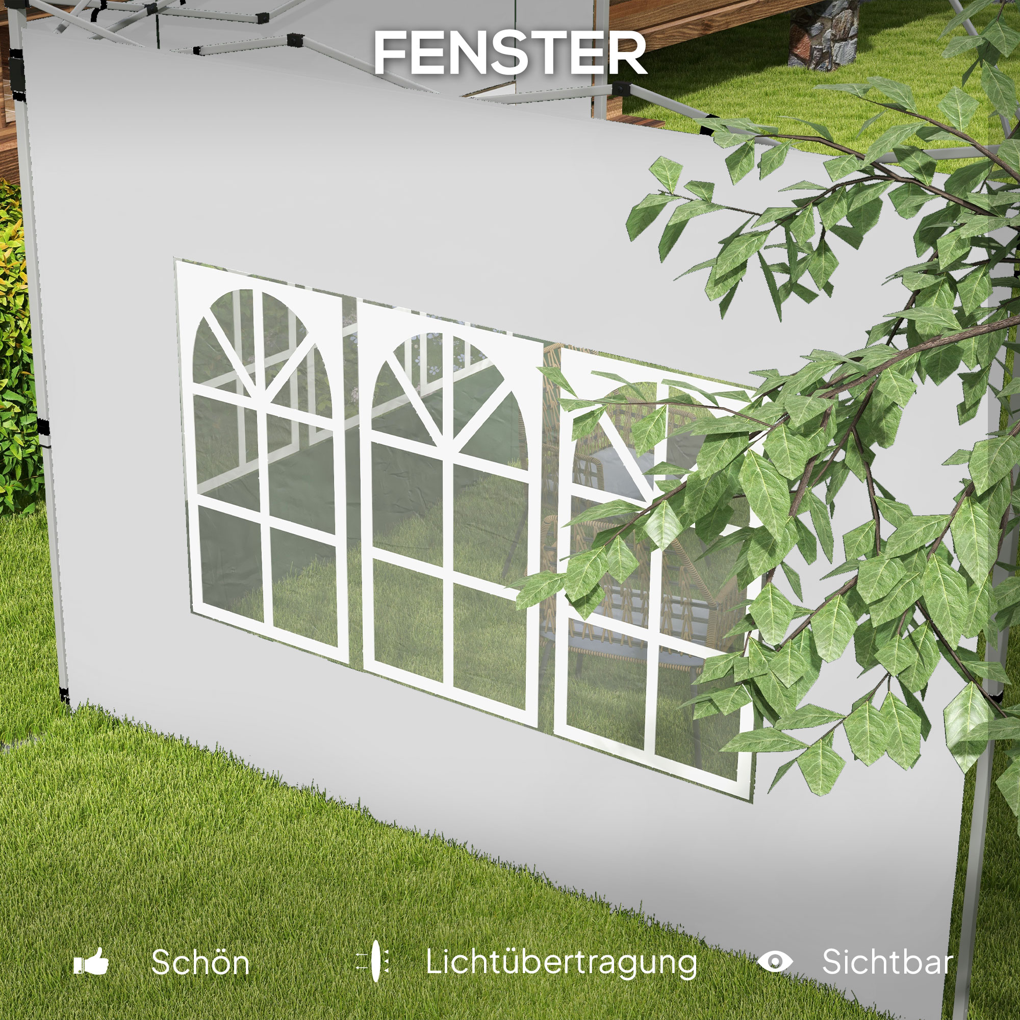 2er-Set Seitenteile für Pavillon 3x3/3x4 m, Seitenwand mit Fenster, wasserdicht Weiß