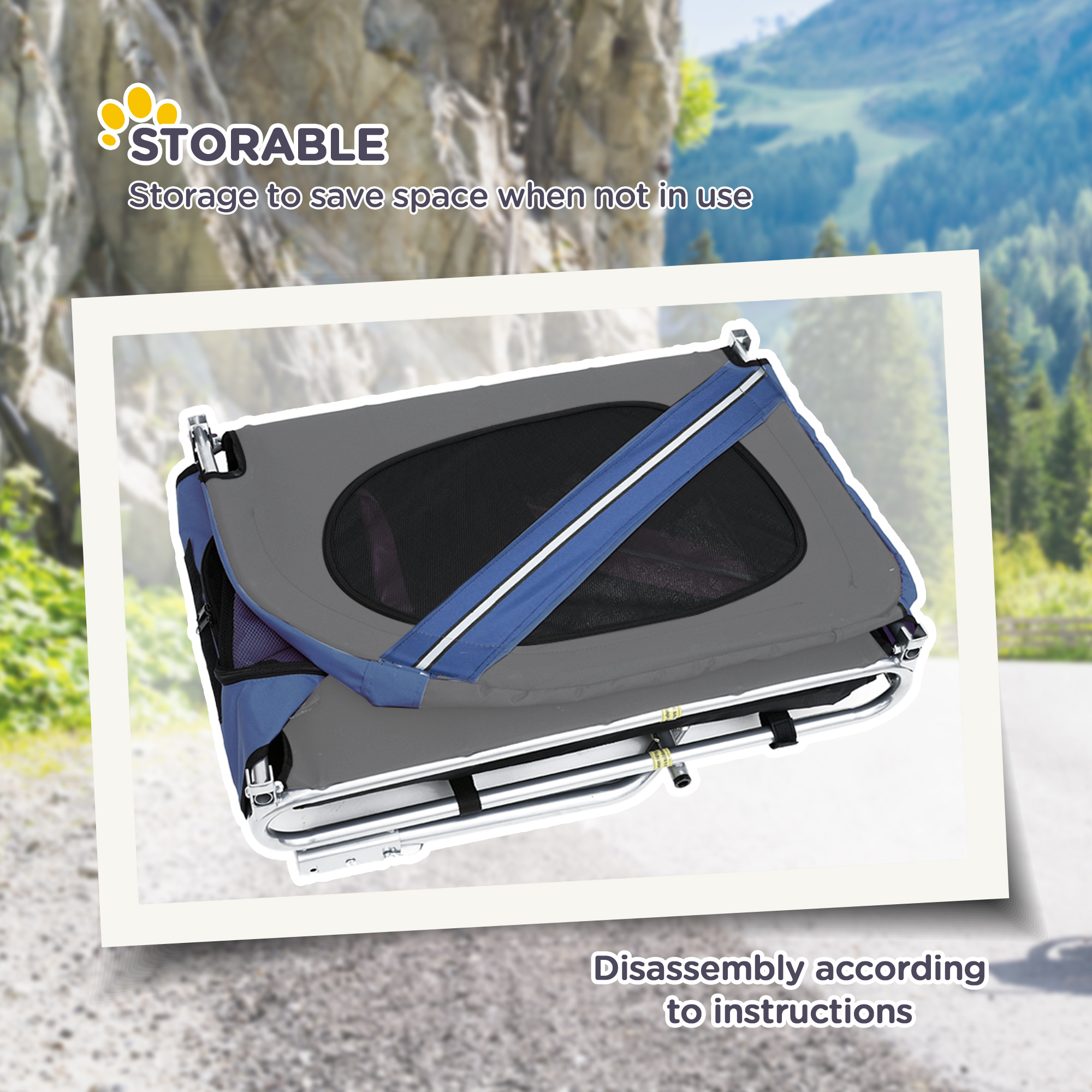 2-in-1 Haustieranhänger Fahrradanhänger bis 20kg klappbar Regenschutz Sicherheitsfahne Reflektoren Stahl grau+blau 130 x 73 x 90cm