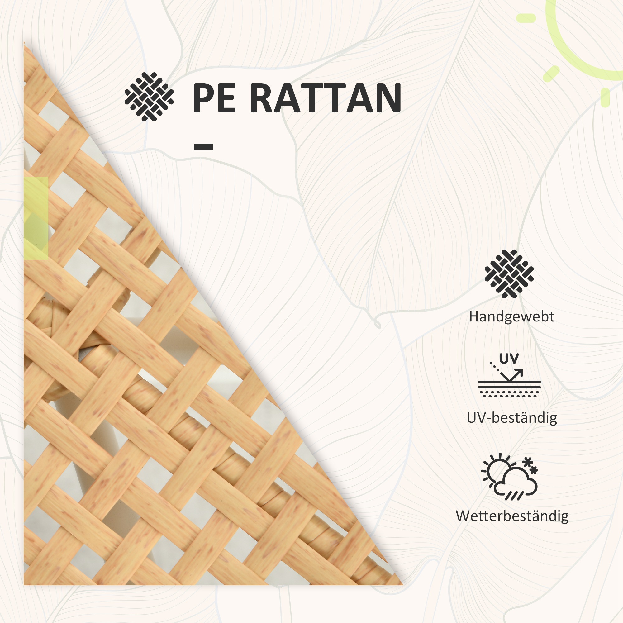 3-teiliges Bistro-Set Gartenmöbel-Set Gartensitzgruppe, PE-Rattan, 72 cm x 66 cm x 64 cm, Gelb+Creme