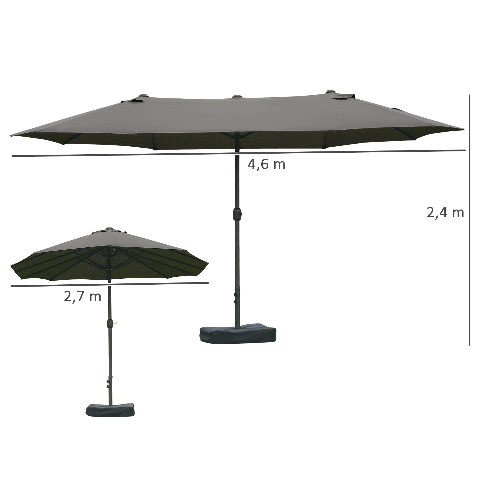 Sonnenschirm Gartenschirm Marktschirm Doppelsonnenschirm Terrassenschirm mit Schirmständer Handkurbel Dunkelgrau Oval 460 x 270 x 240 cm