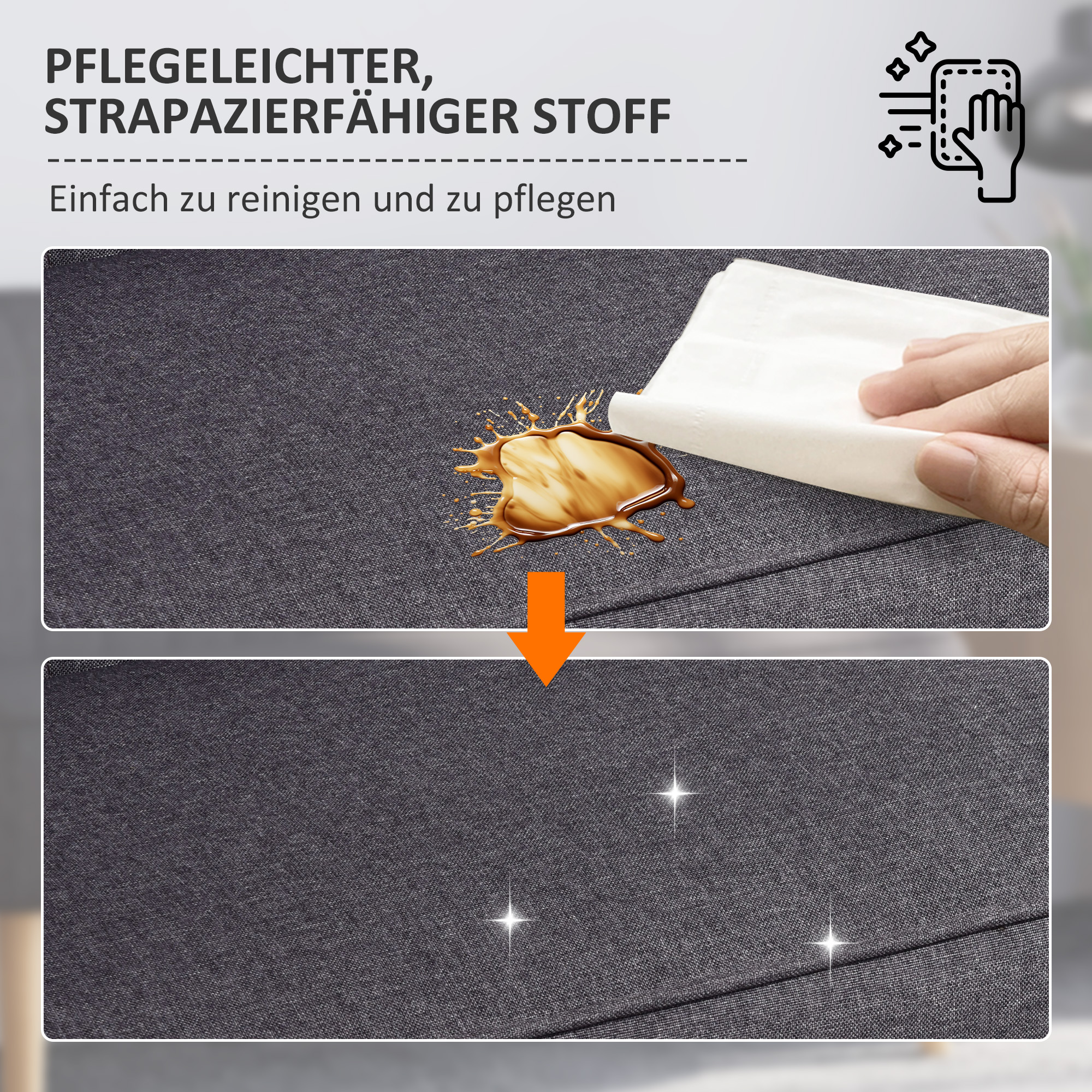 2-Sitzer Sofa, weiche Polsterung, pflegeleichter Bezug, bis 150 kg, 117 x 56,5 x 77 cm, Dunkelgrau