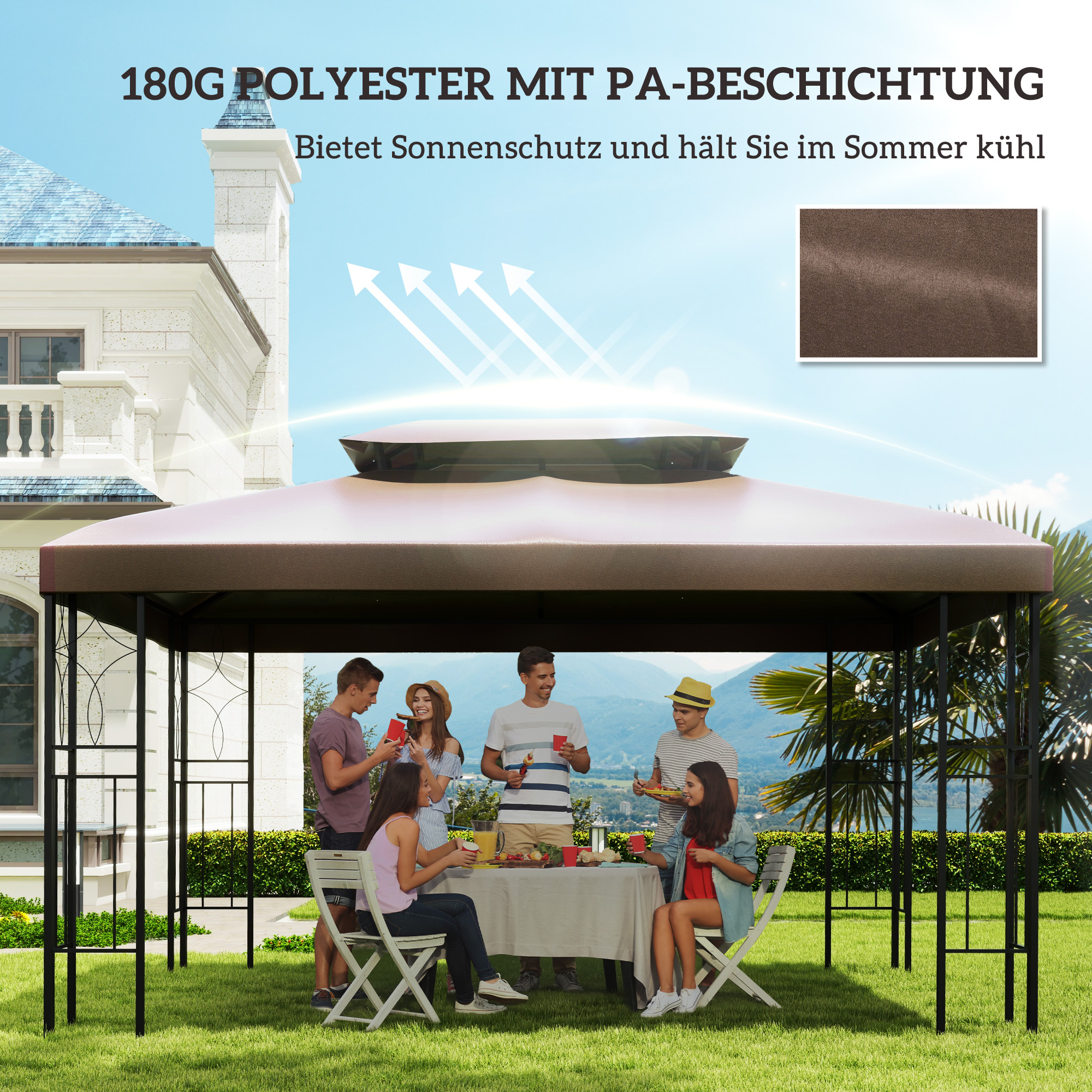 Ersatzdach für Gartenpavillons 3x4m Polyester Kaffee