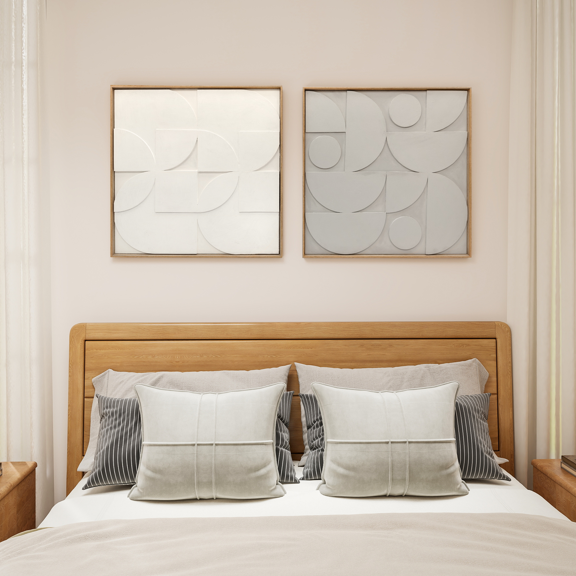 Wanddeko 3D 2er Set geometrisch Wanddekoration Modern Wand Deko für Wohnzimmer, Flur, 80 x 3,5 x 80 cm, Weiß