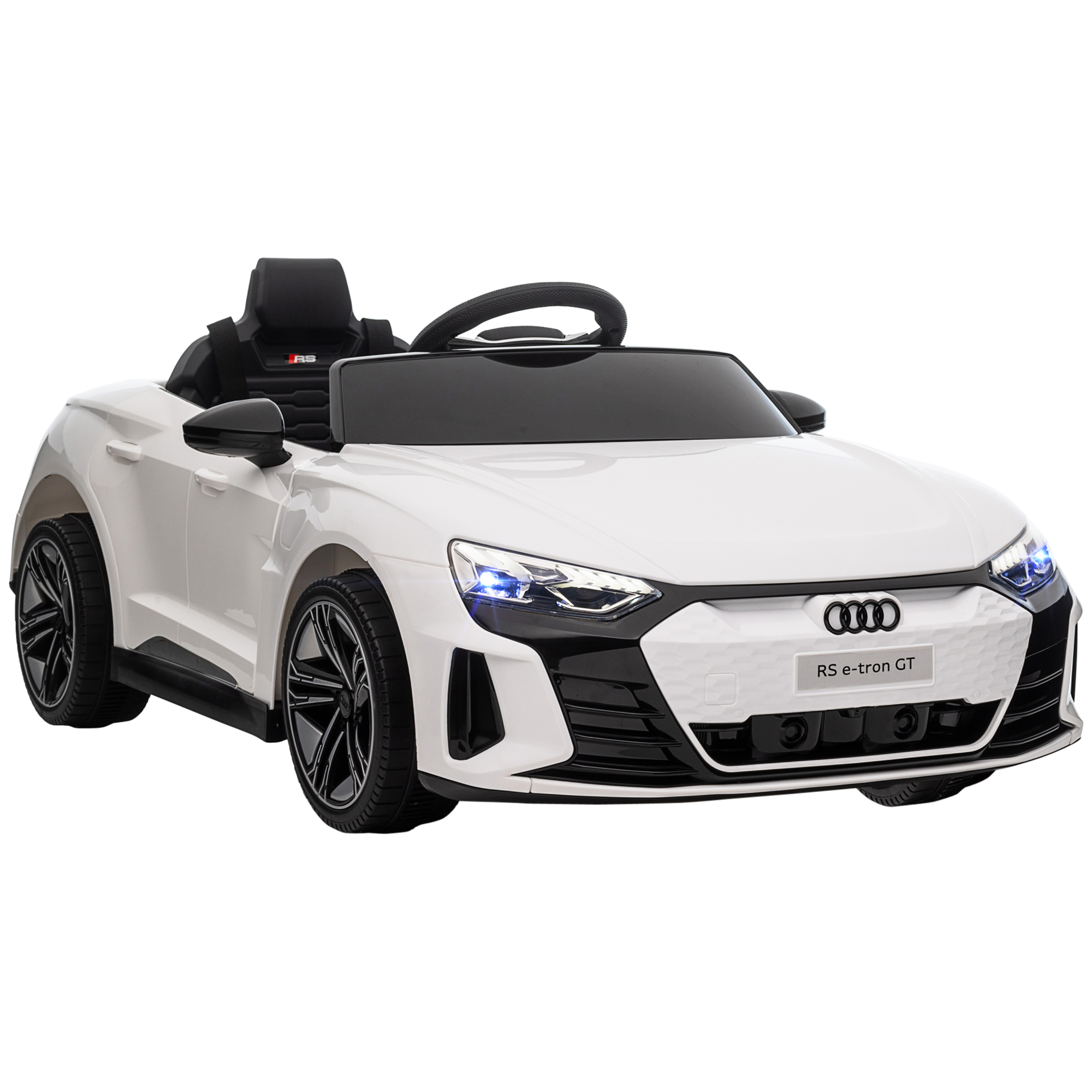 Kinderfahrzeug Audi RS e-tron GT mit Sicherheitsgurt, Fernbedienung, Scheinwerfern, Musikfunktion, weiß, 103 x 58 x 41cm