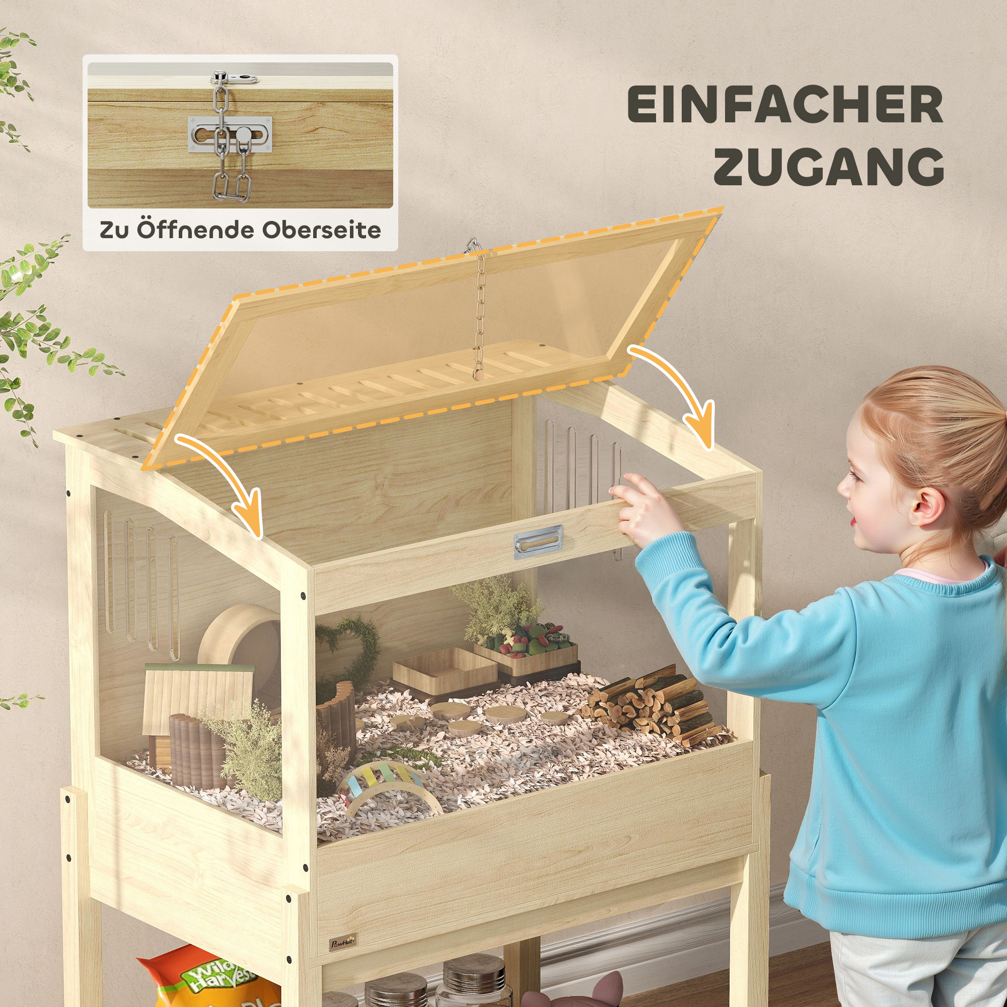 Hamsterkäfig 2 Etagen Nagerkäfig Kleintierkäfig mit klappbarem Deckel, groß 83,2 x 50 x 103 cm Naturholz