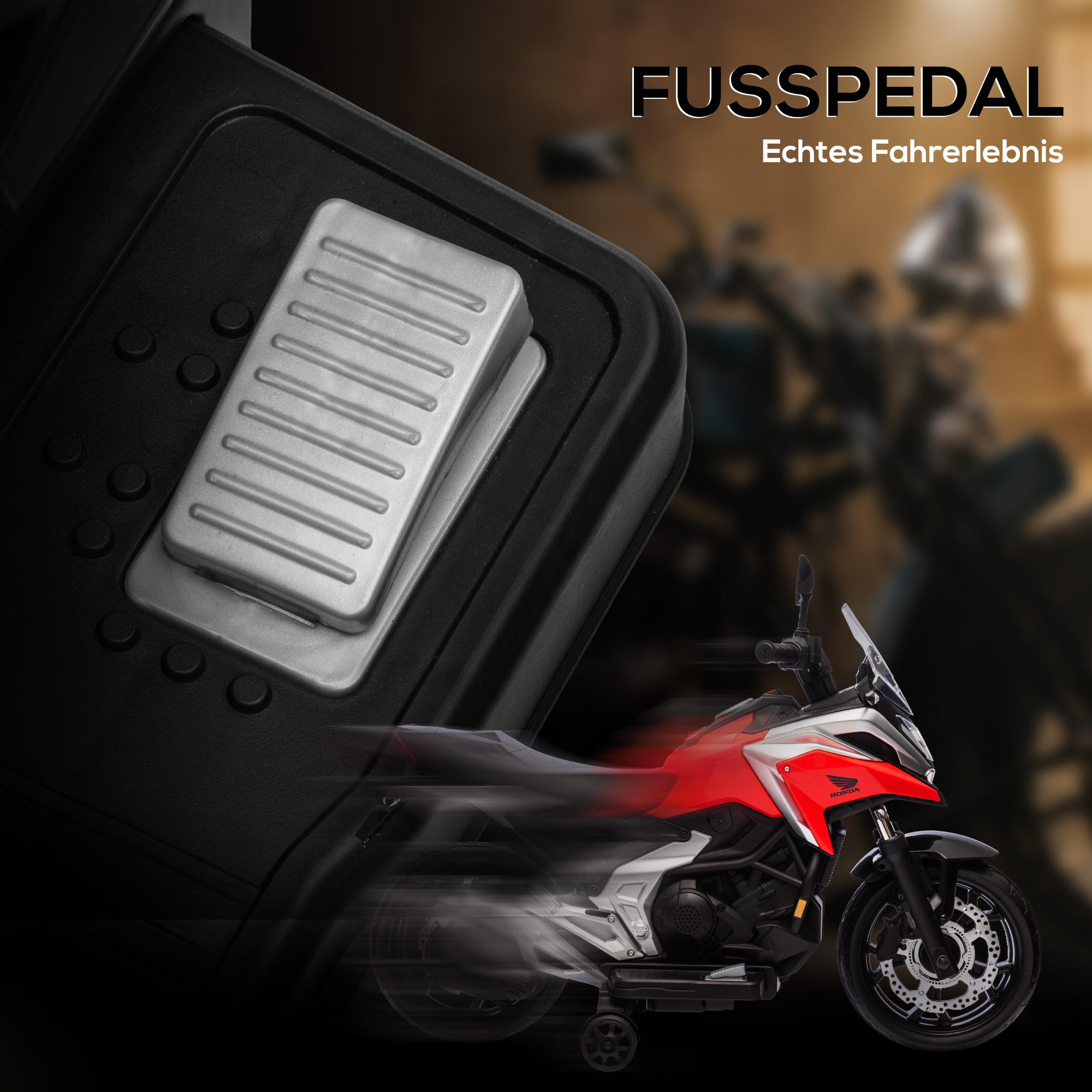 Elektro-Kindermotorrad, Honda, 3 km/h, Musik & Licht, 3-6 Jahre, bis 30 kg, Rot