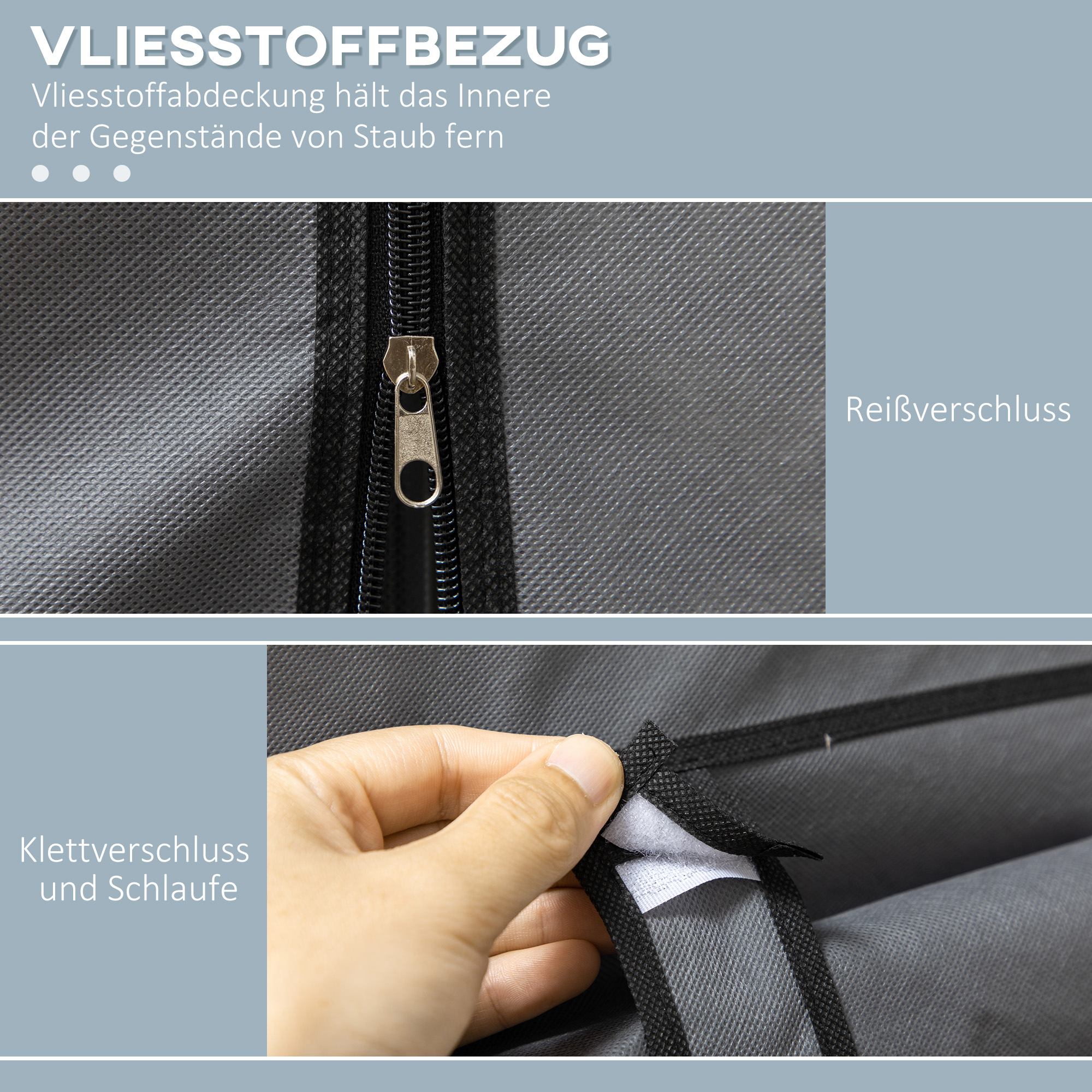 Schrank aus Stoff, Aufbewahrungslösung, 8 Regale, 2 Kleiderstangen, Dunkelgrau