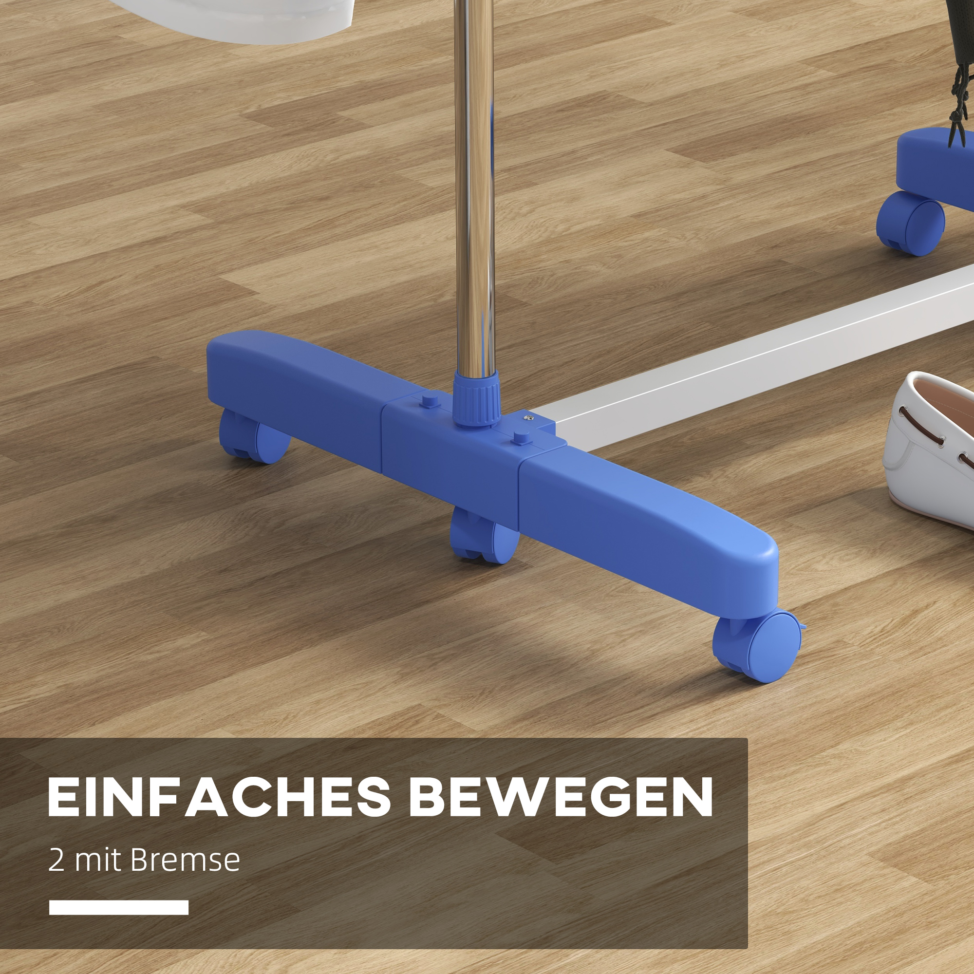 Wäschenständer Wäschetrockner, 4 Ebenen, klappbar, One-Klick-System, 142 cm x 55 cm x 152 cm Blau + Silber