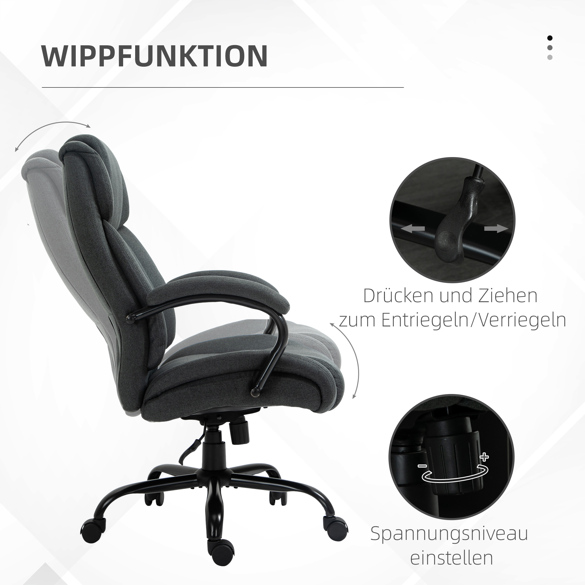 Bürostuhl, Ergonomischer Schreibtischstuhl, Drehstuhl mit gepolsterter Armlehne, bis 220 kg belastbar, Grau