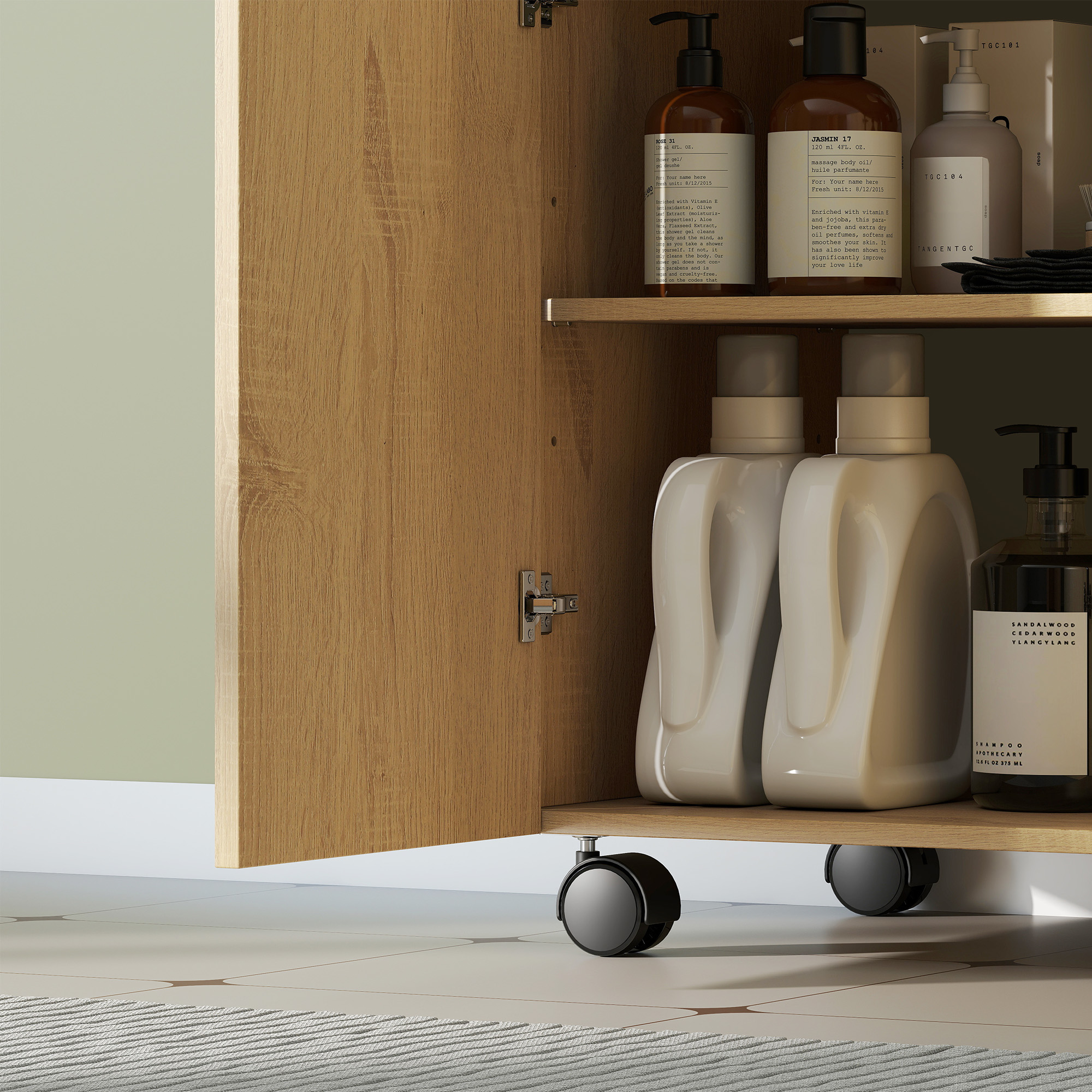 Waschbecken-Unterschrank für Badezimmer, 3-stufiges Regal, Räder, Holz