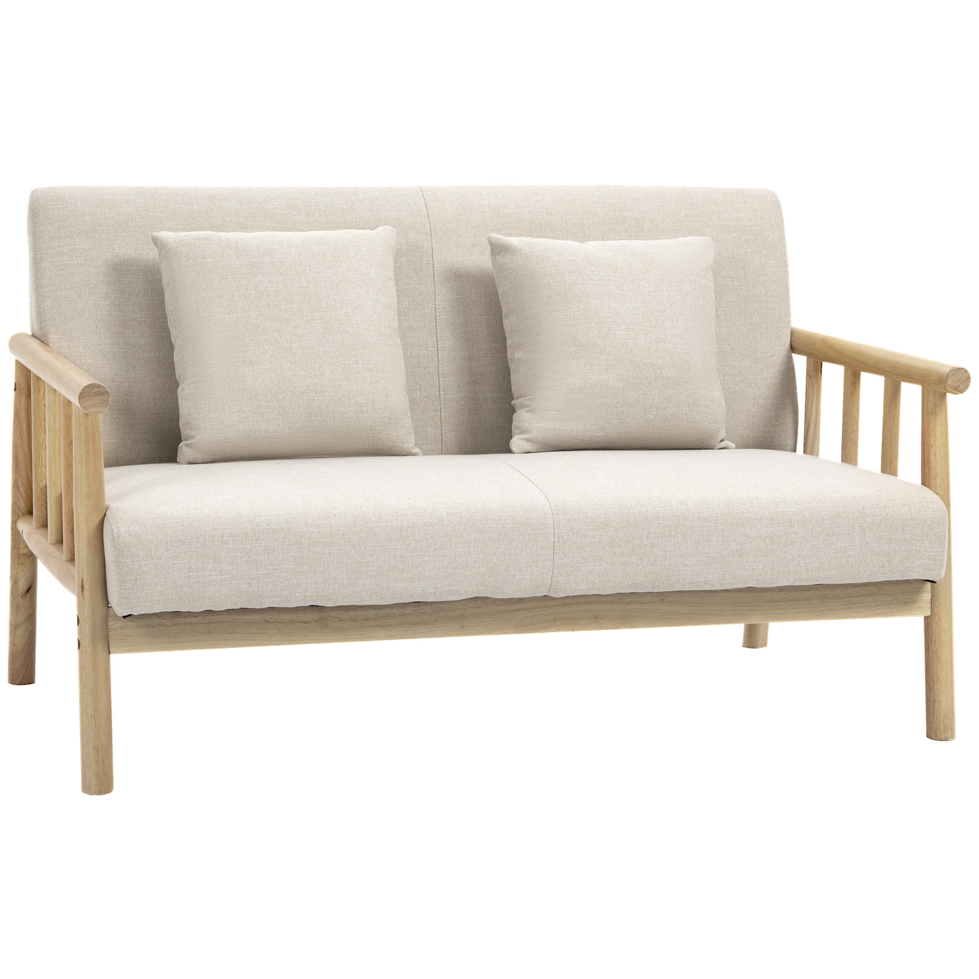 2-Sitzer Sofa, Stoffbezug in Leinenoptik, kompakt, bis 200 kg, Holzrahmen, 123L x 69B x 74H cm, Beige