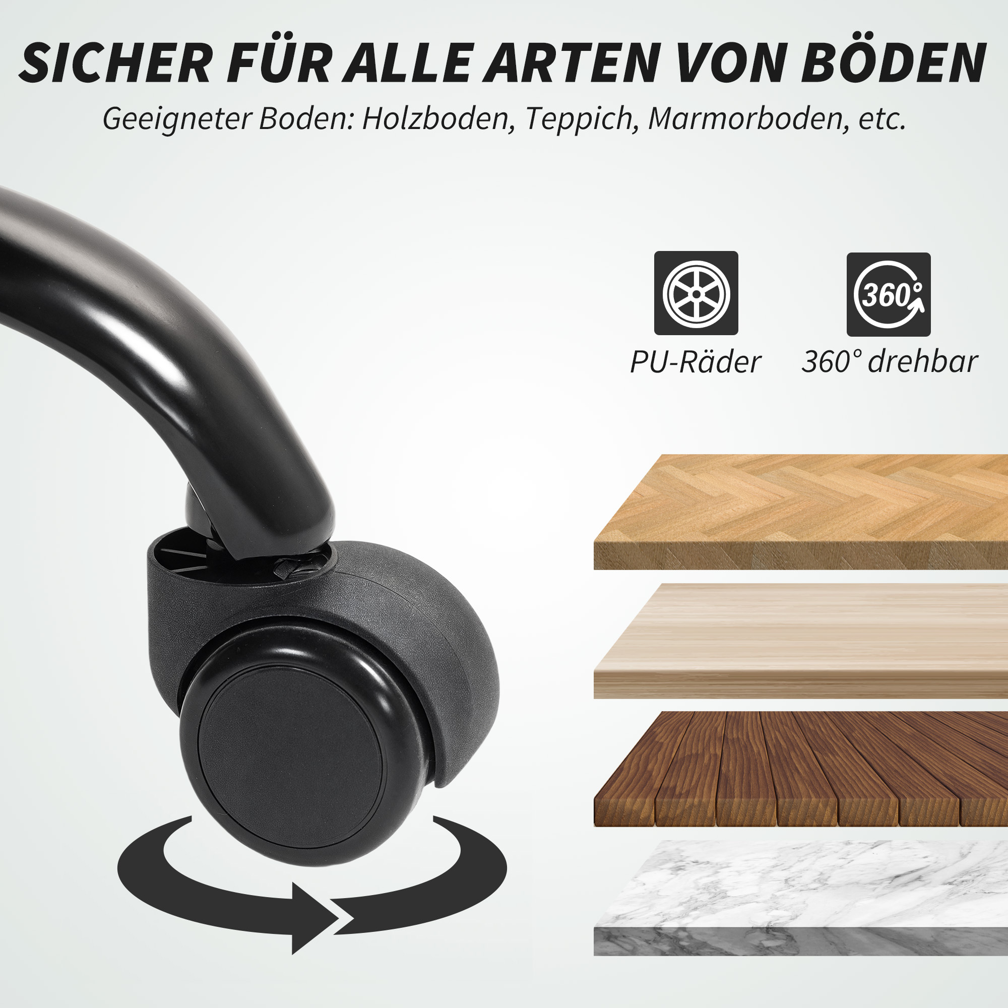 Bürostuhl mit verstellbarer Rückenlehne, rollbarer Polsterstuhl, Polstersessel, höhenverstellbar, Stahl, Braun