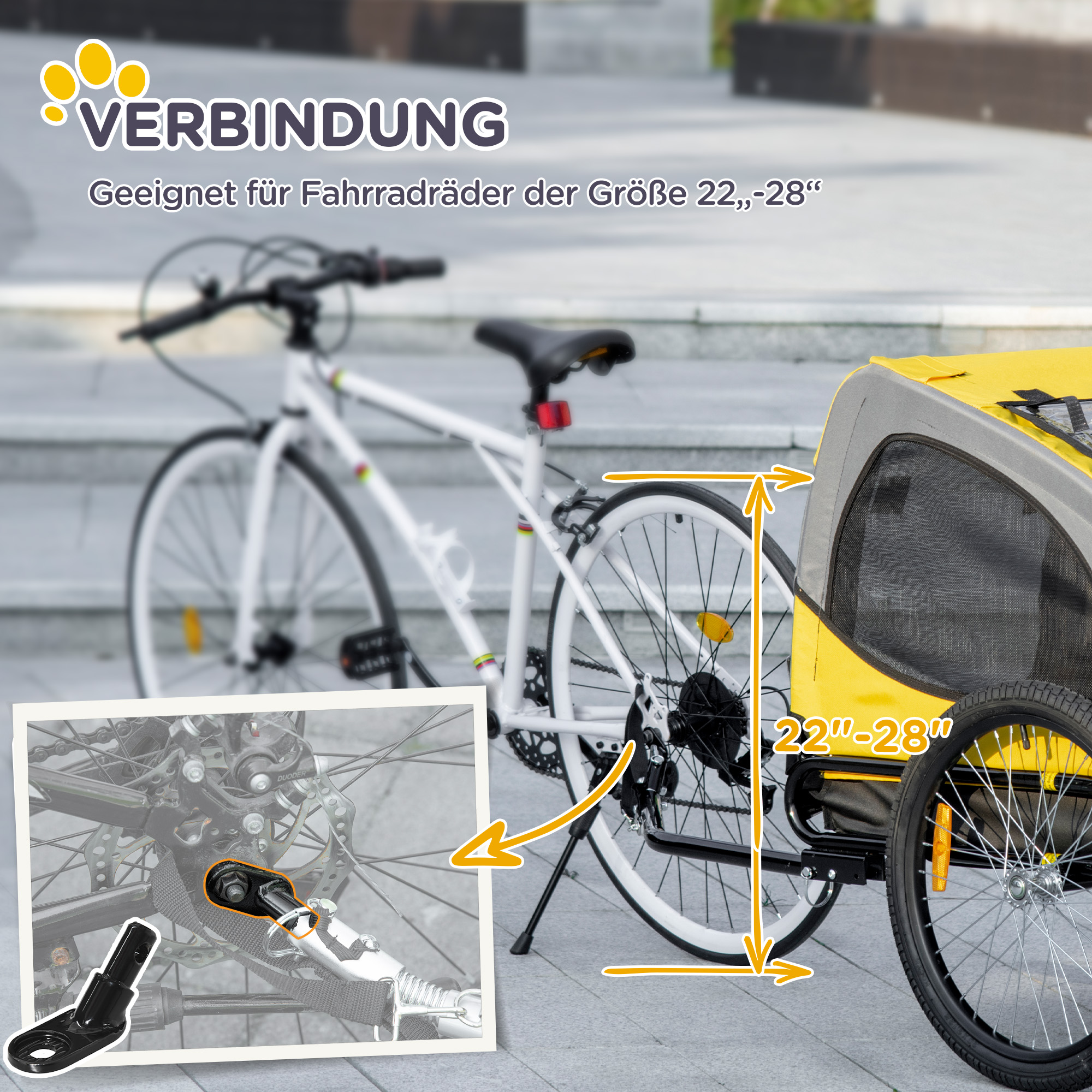 Hundeanhänger bis 20kg Netzfenster aufrollbare Abdeckung Universalkupplung Stahlrahmen gelb 140 x 71 x 83 cm