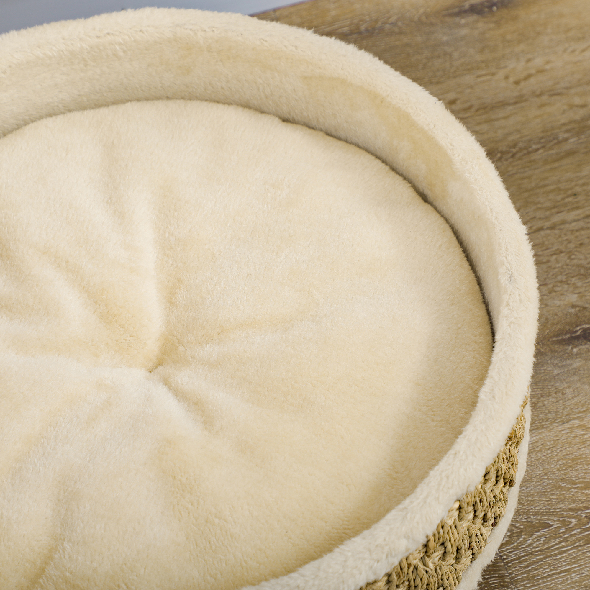 Haustierbett für Katzen und Hunde, Seegras, waschbares Kissen, 48 cm x 48 cm x 24,5 cm, Beige + Khaki - Natur