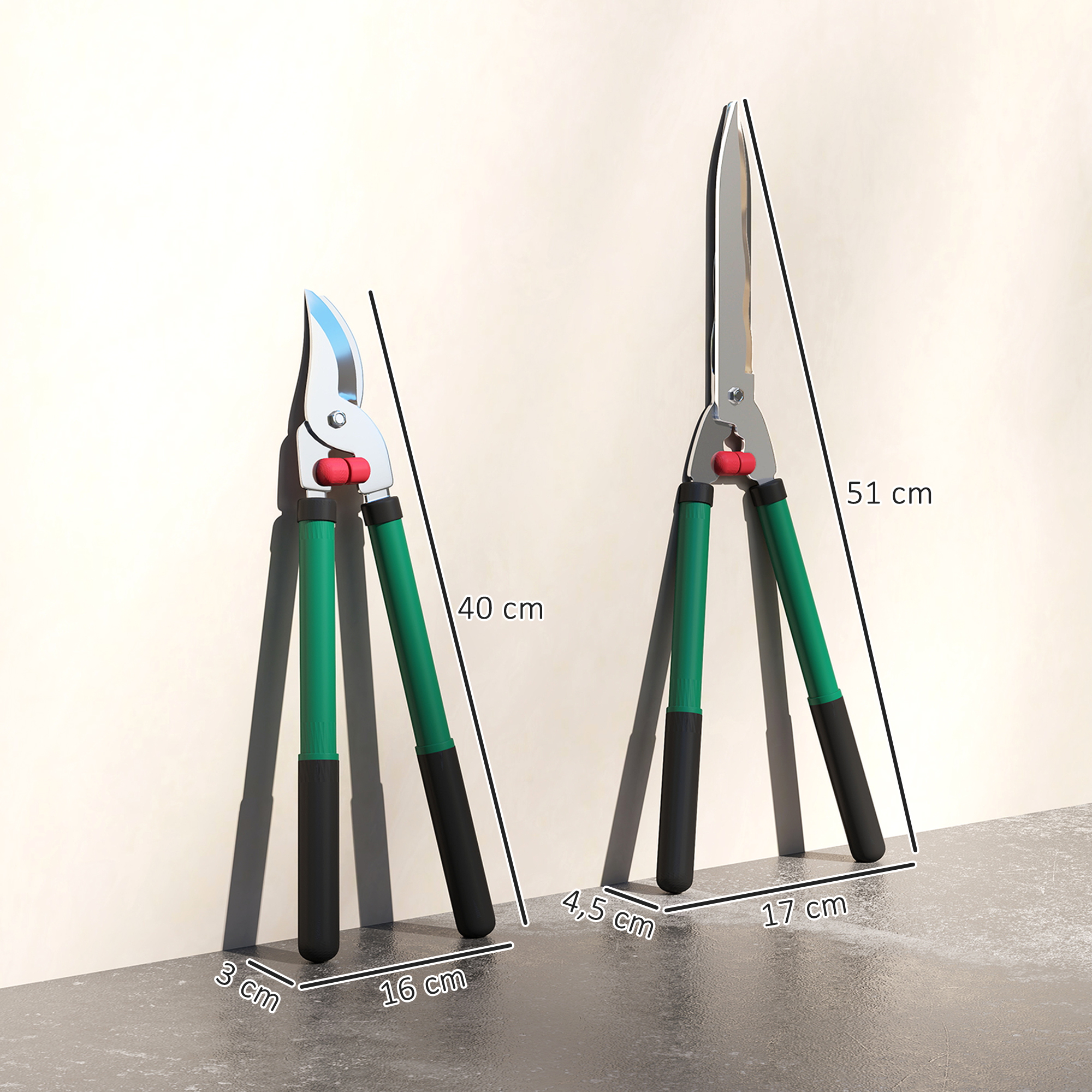 Gartenschere Set 2-teilig Messerlänge 40 cm Astschere mit antihaftbeschichtete Metallklingen