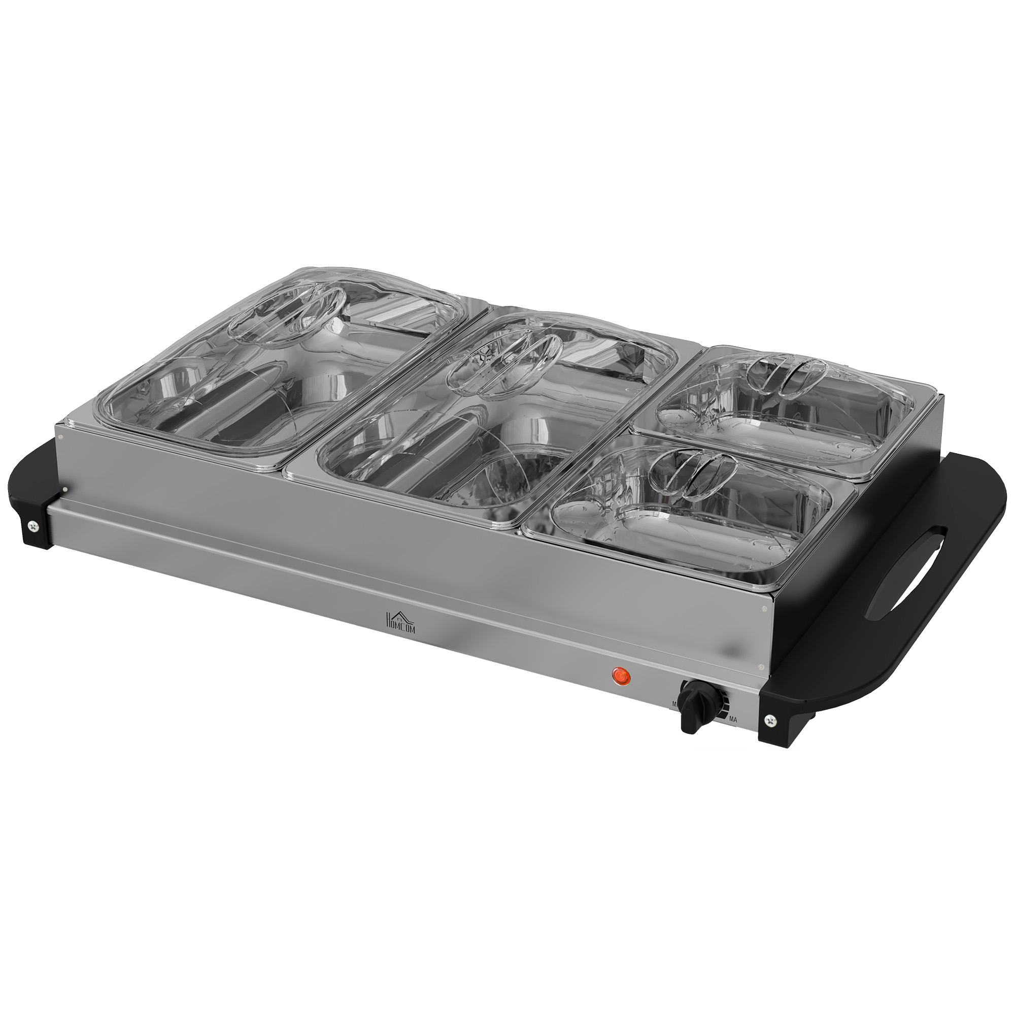 2-in-1 Buffetwärmer 6,8L Warmhalteplatte 300 Watt Edelstahl Speisewärmer Silber