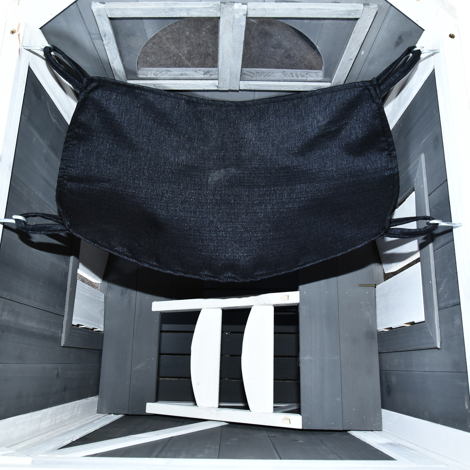 Katzenhaus für Katzenbett oder Katzentoilette, Katzenschrank, Katzenklo Indoor, Tannenholz, Asphaltdach, Grau, 59 x 55 x 109 cm