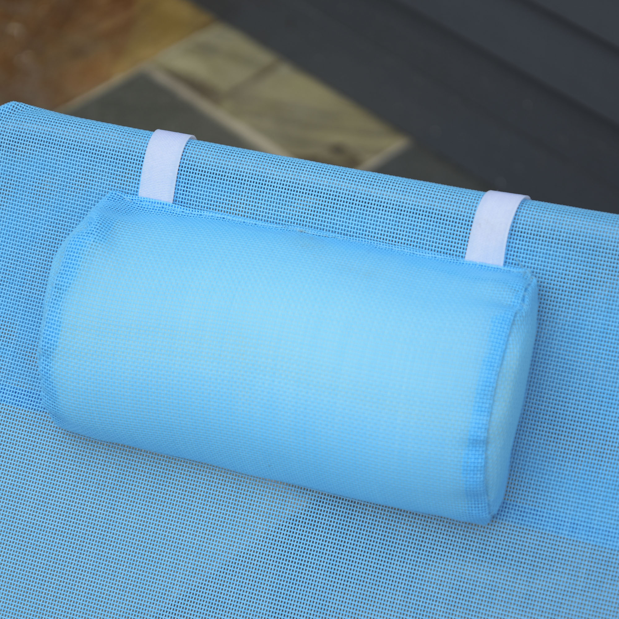 Sonnenliege klappbar Gartenliege mit Kopfkissen, 5-Fach verstellbare Rückenlehne bis 120 kg Blau