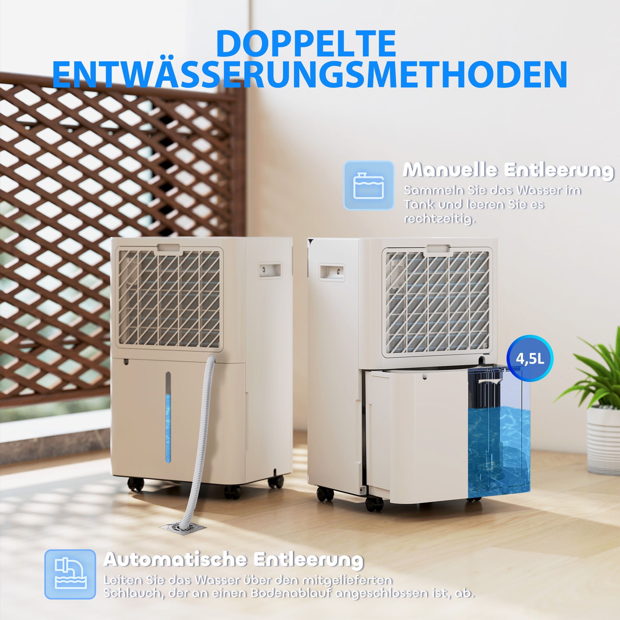 Luftentfeuchter, 4,5 Liter Tank, 24-Stunden-Timer, LED-Display, Kunststoff, Weiß