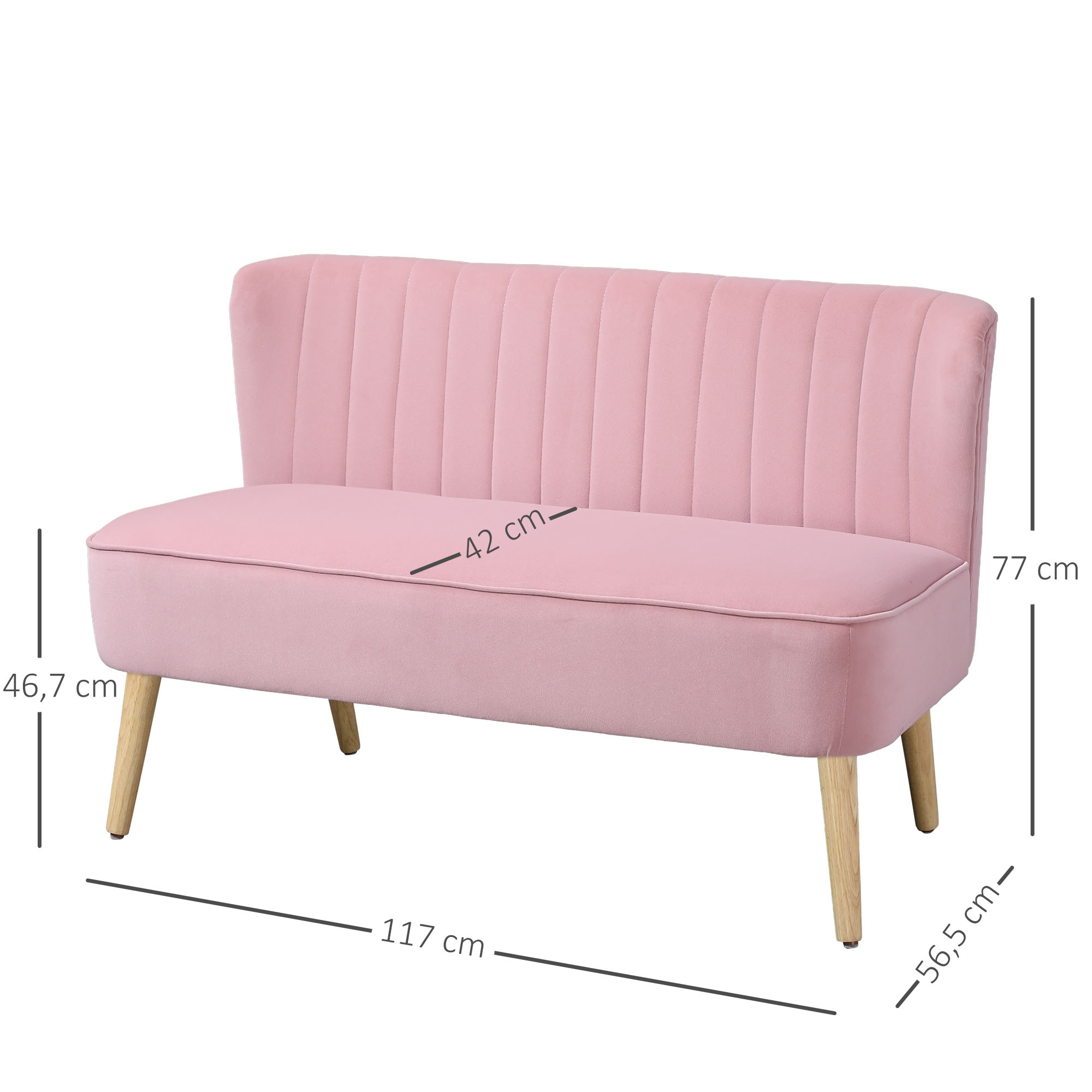 2-Sitzer Stoffsofa Polstersofa Doppelsofa Sitzmöbel Loungesofa Holz Samtartiges Polyster Schaumstoff Rosa 117 x 56,5 x 77 cm