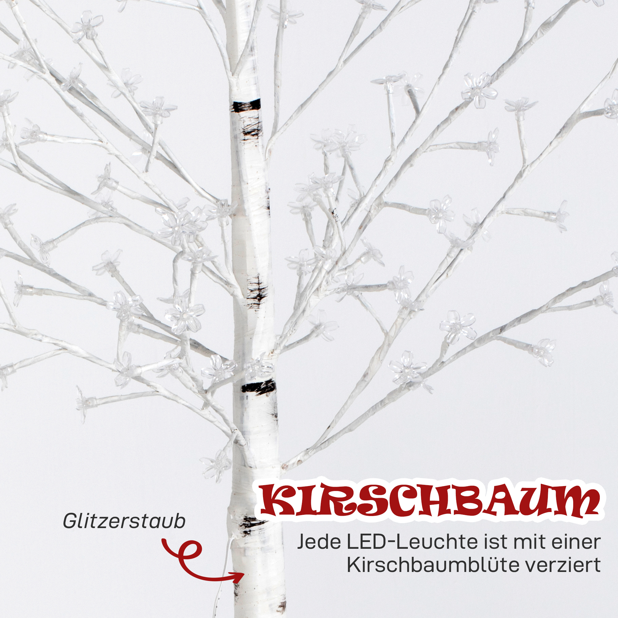 Kunstbaum, Kunst Kirschblütenbaum, mit 120 LEDs, 3 Helligkeitsstufen, warmweiß, realistische Rinde, 21 x 21 x 150 cm