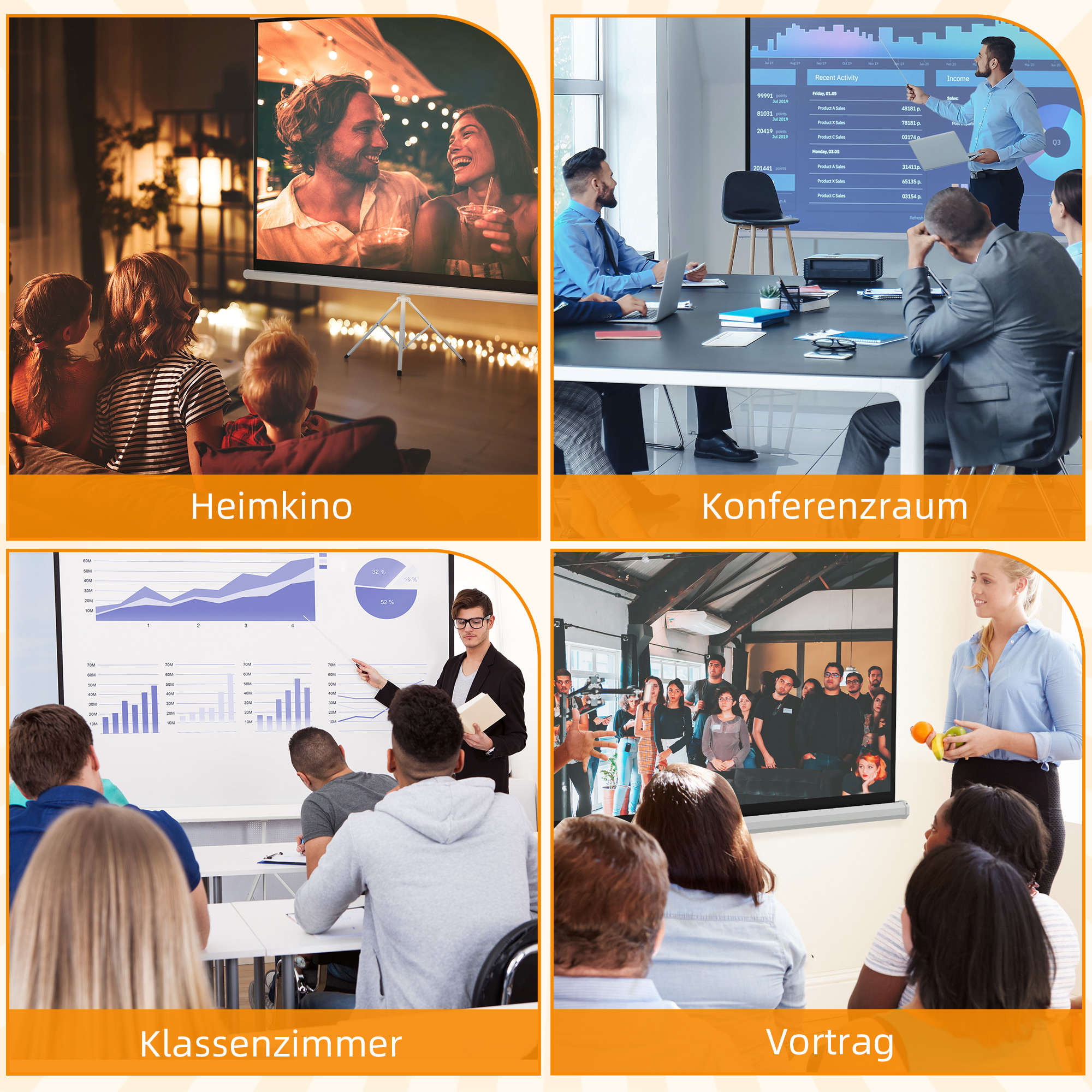 Beamer Leinwand mit Stativ 186 x 105 cm 84 Zoll 16:9 HD 4K Rollo-Leinwand