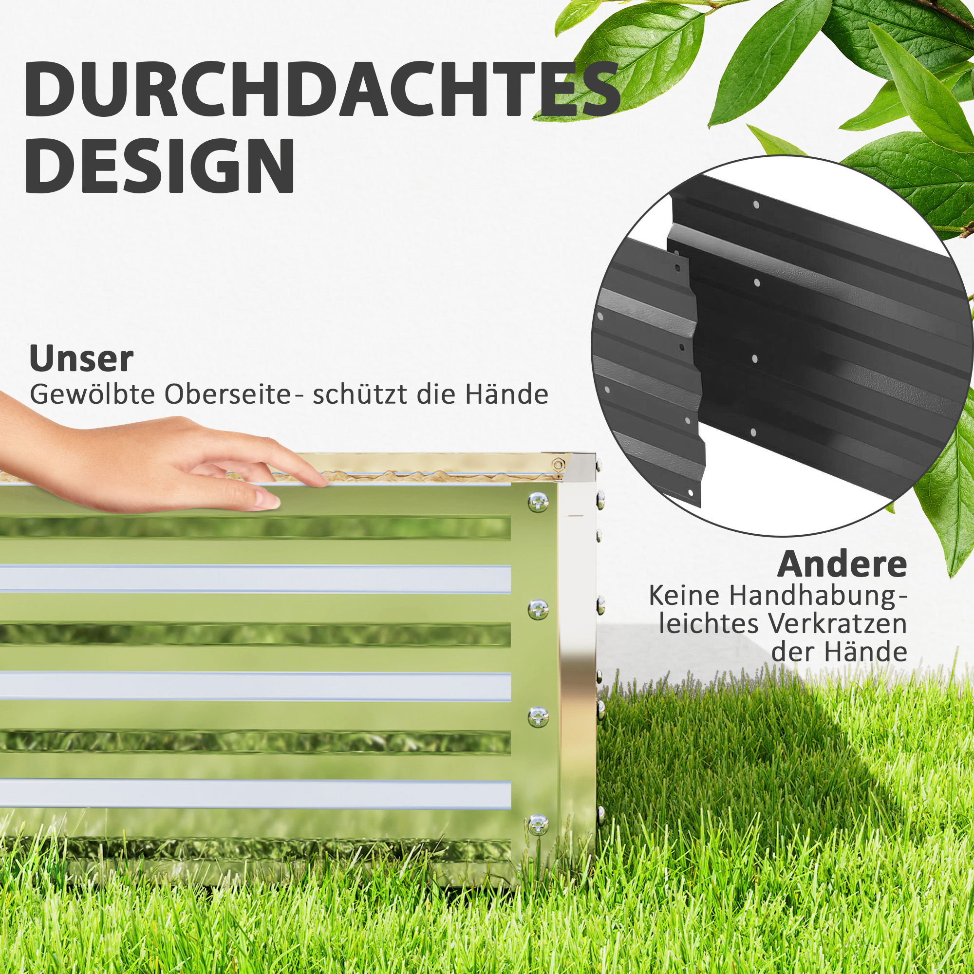 Gartenbeet, Pflanzkasten mit Stahlgehäuse, Silber, 120 x 120 x 30 cm