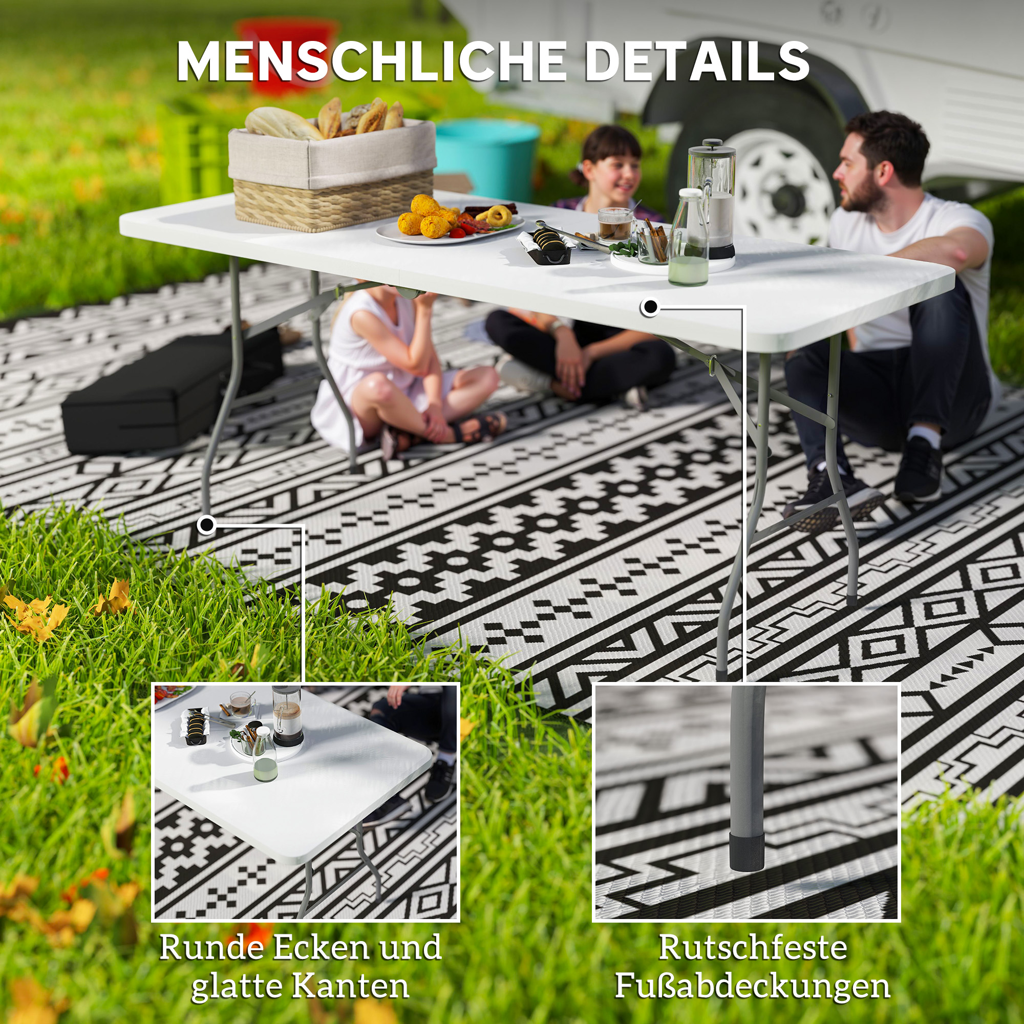 Klapptisch, Faltbarer Campingtisch, Metall, Kunststoff, Picknicktisch, Weiß