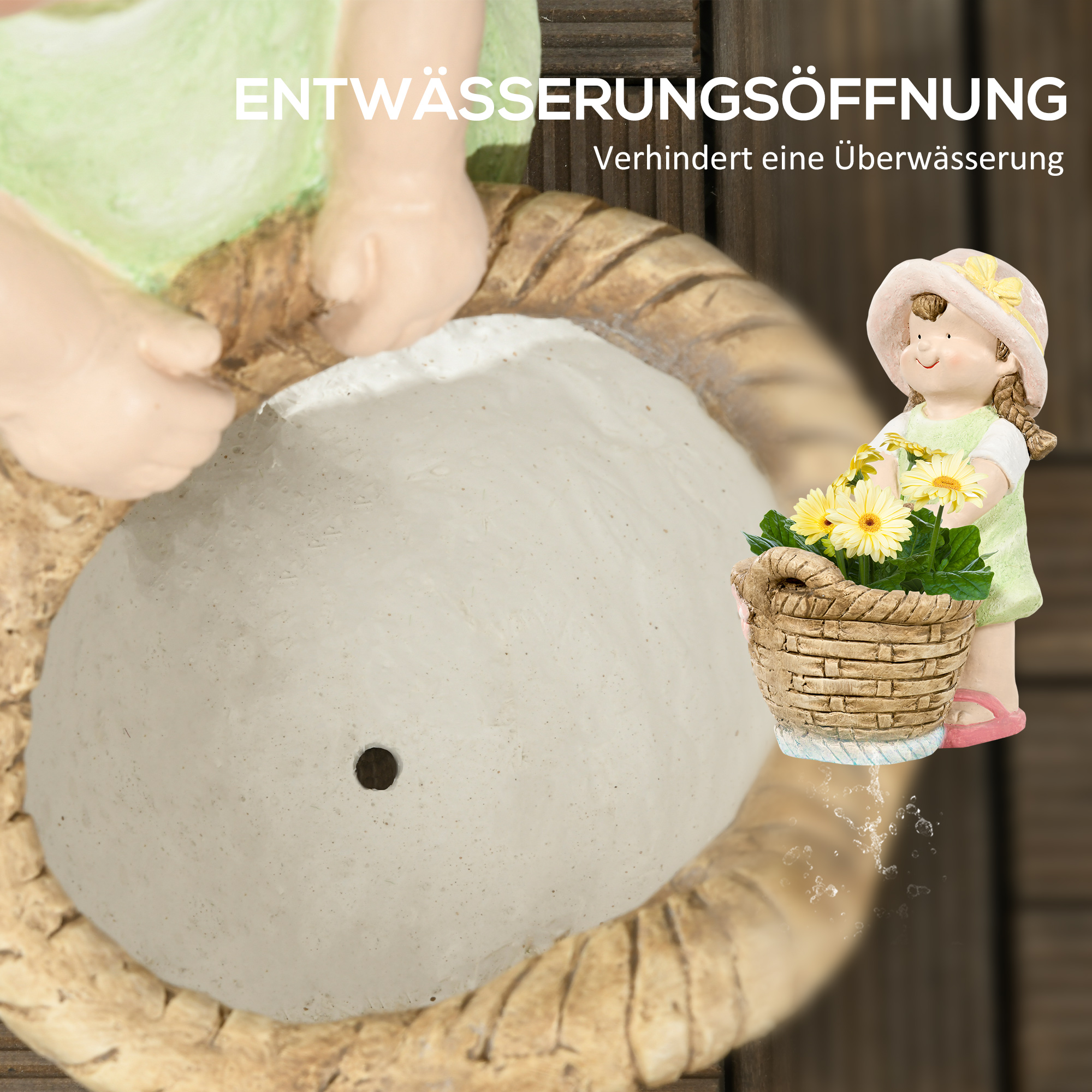 Gartenfigur "Mädchen mit Blumenkorb", Gartendekoration, wetterbeständig, 20 cm x 30 cm x 40 cm