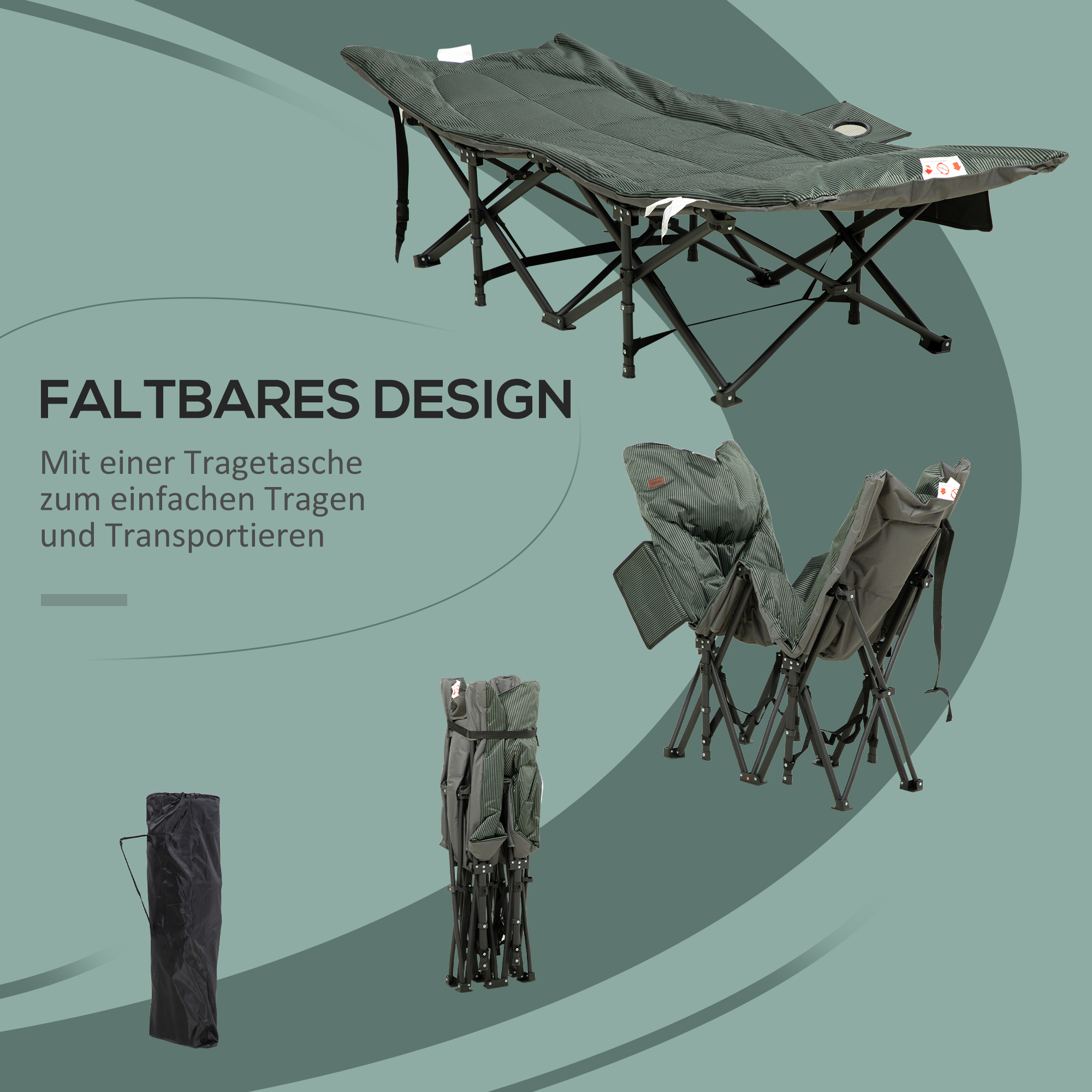 Sonnenliege, klappbar, neigbare Rückenlehne, mit Becherhalter, bis 120 kg, 68 x 186 x 48 cm, Grau
