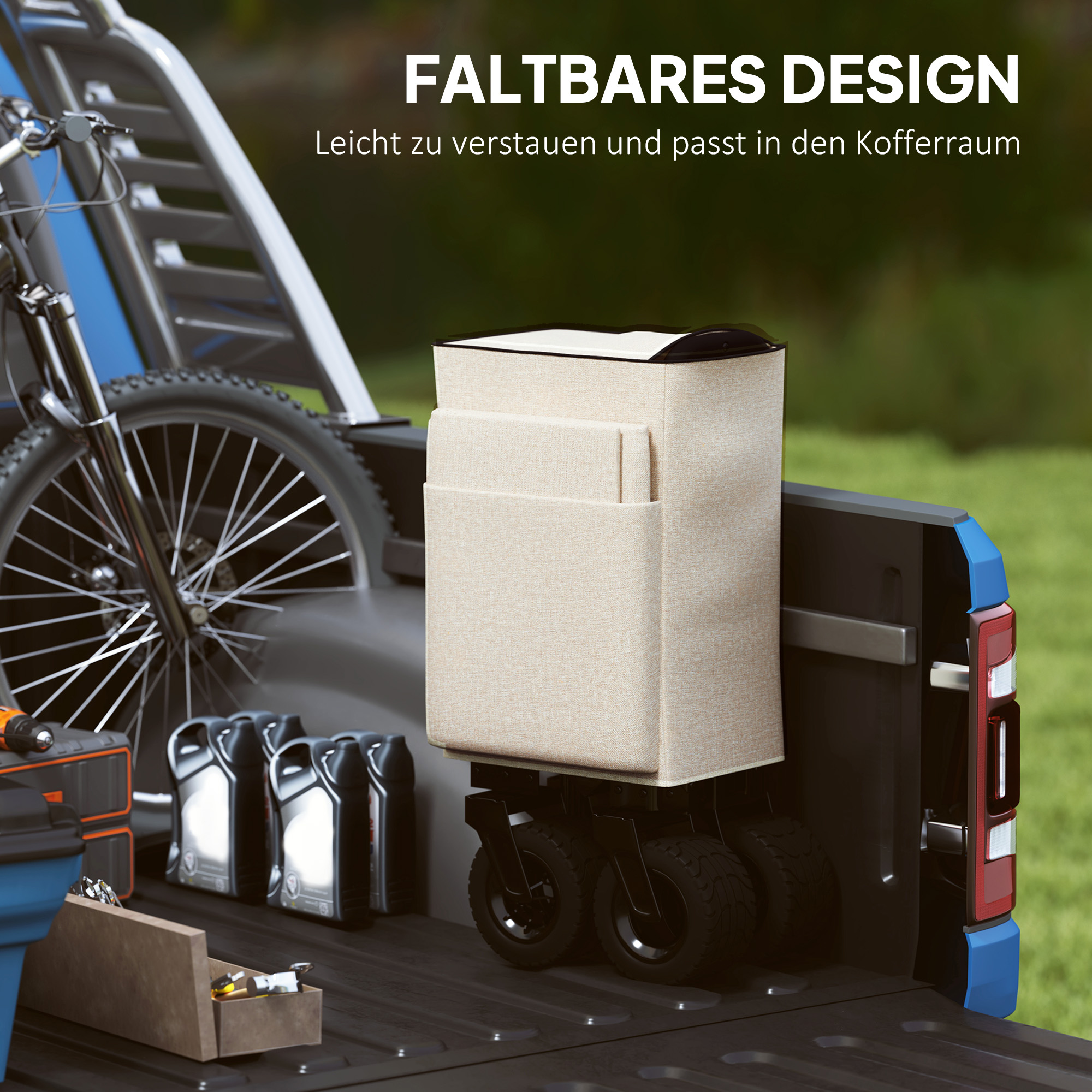 Gartenwagen 100 kg belastbar, klappbar Transportwagen mit herausnehmbare Plane, 90 x 48 x 92 cm Beige