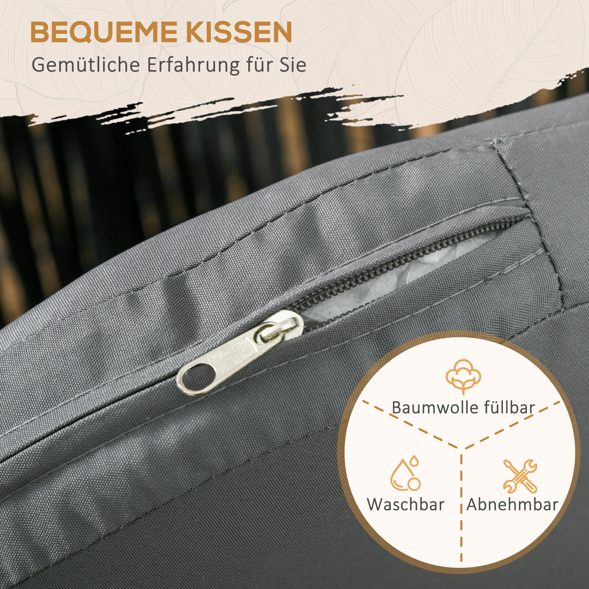 Outdoor Stühle, 2-er Set, Boho-Design, Sitz- und Rückenkissen, bequeme Sitzschale, Metallrahmen, Schwarz