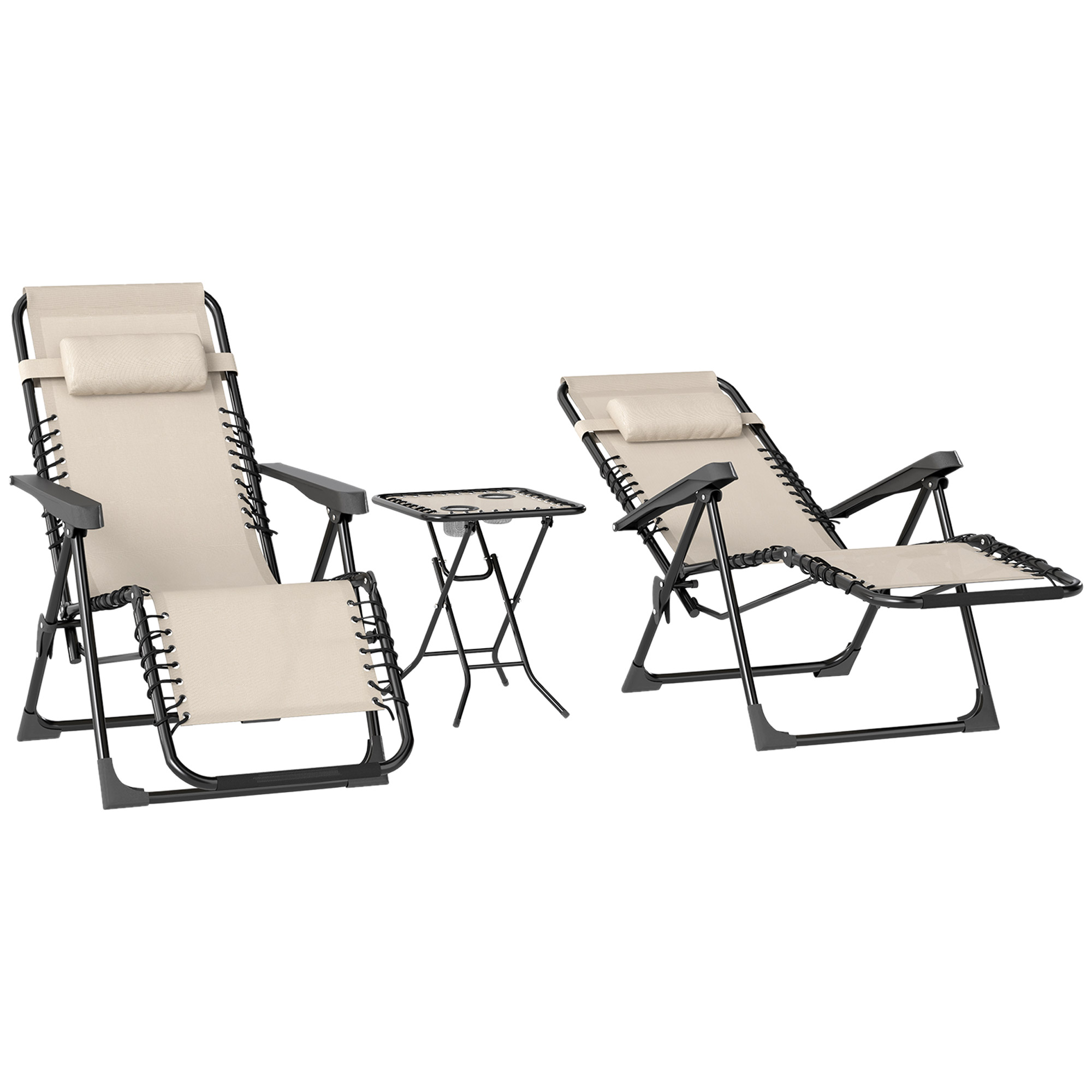 Gartenliege Set 3-TLG. Sonnenliege mit Teetisch 2 Liegestühle Kissen, Outdoor Liege 90x56x110 cm Beige