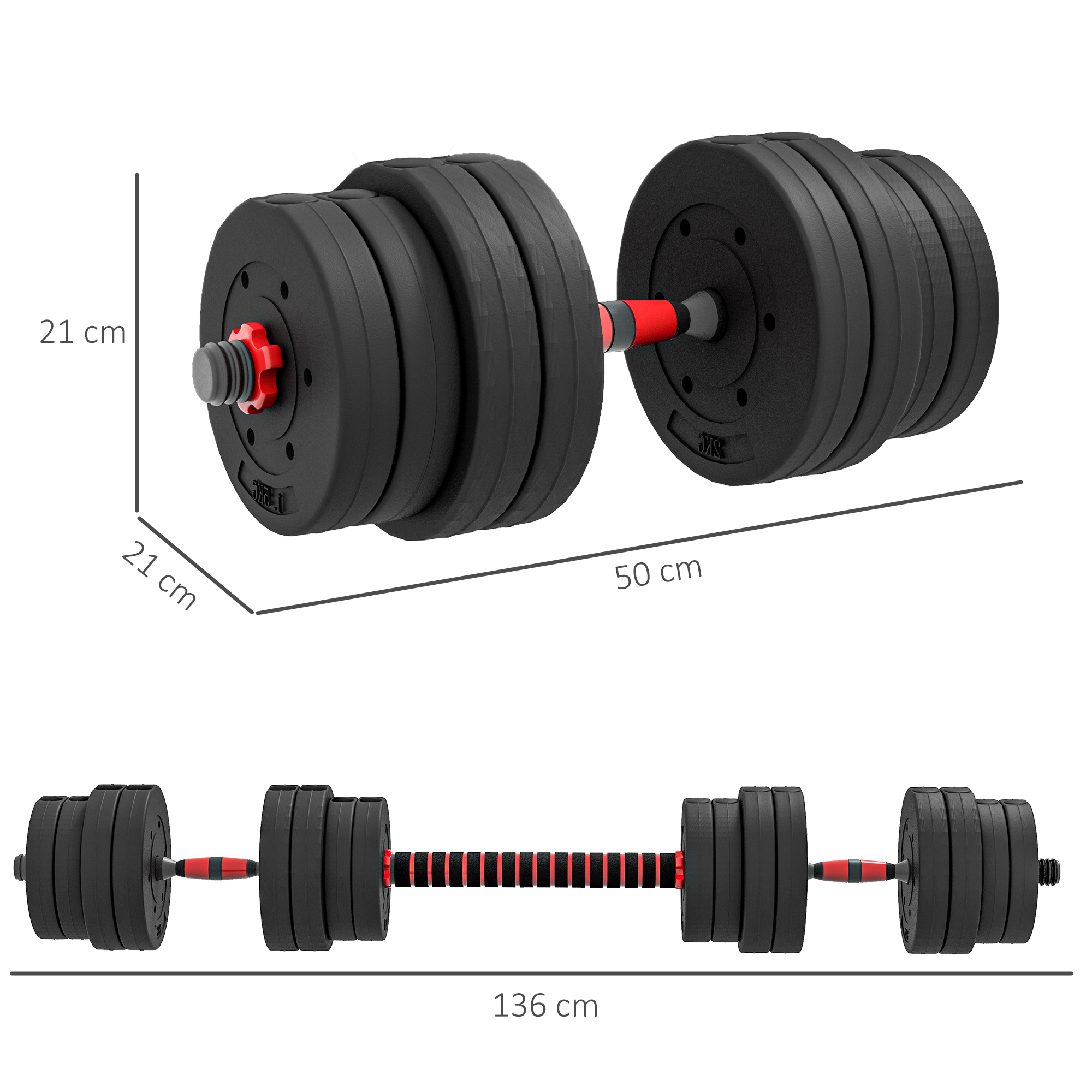 2 in 1 Hanteln Set 30 kg verstellbare Kurzhantel & Langhantel professionell Dumbbell Krafttraining Schwarz