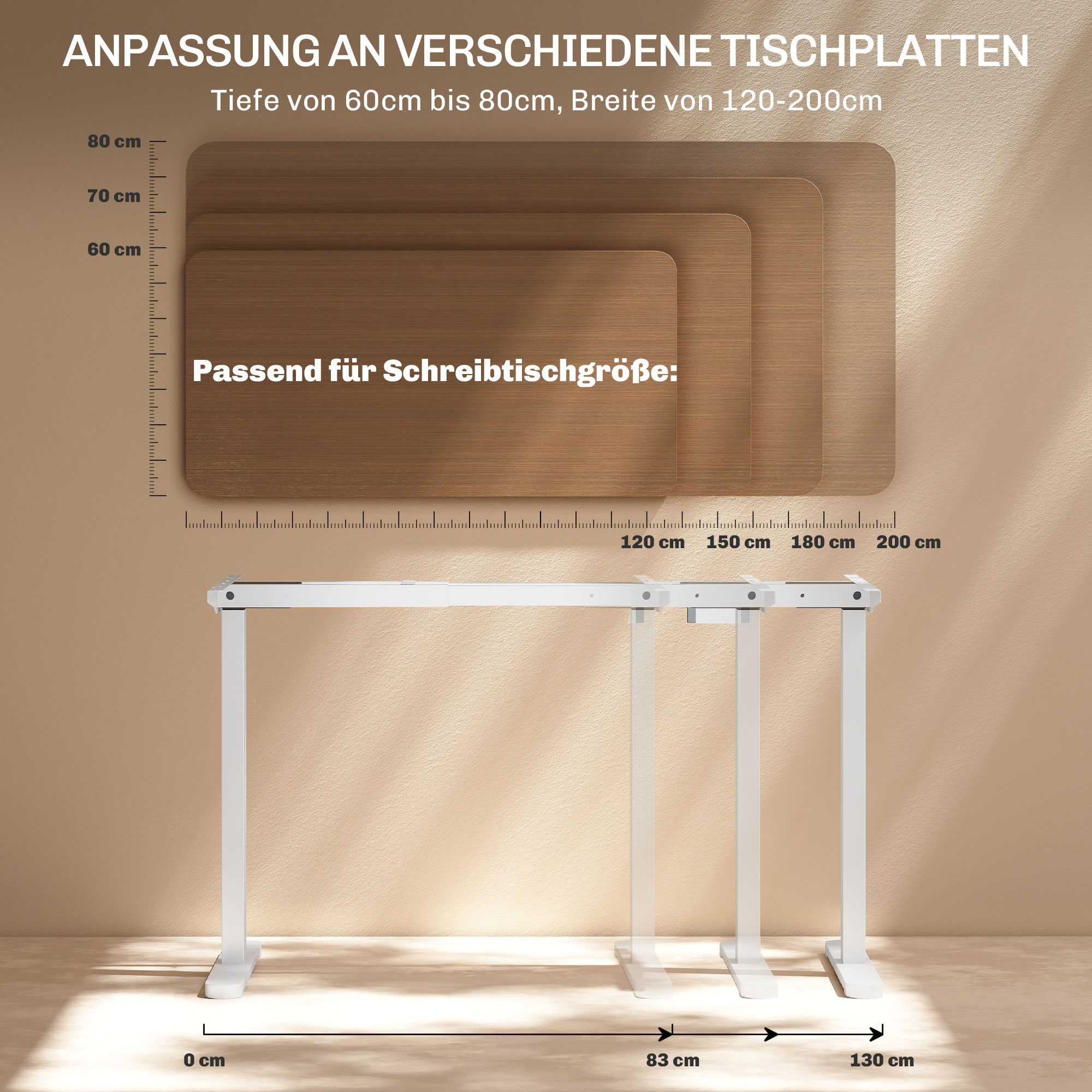 Elektrisches Schreibtischgestell, höhenverstellbar, mit Speicherfunktion, Stahl, Weiß