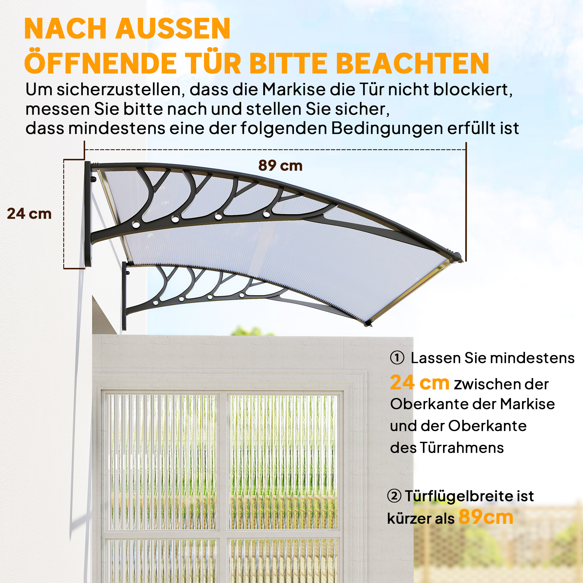 Vordach Schutzdach, UV-Beständig, Wasserbeständig, 89x122x24cm, Weiß