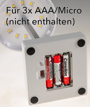 LED Tischleuchte 26cm, Weiß, 3xAA A Batterie, dimmbar, Licht warmweiß