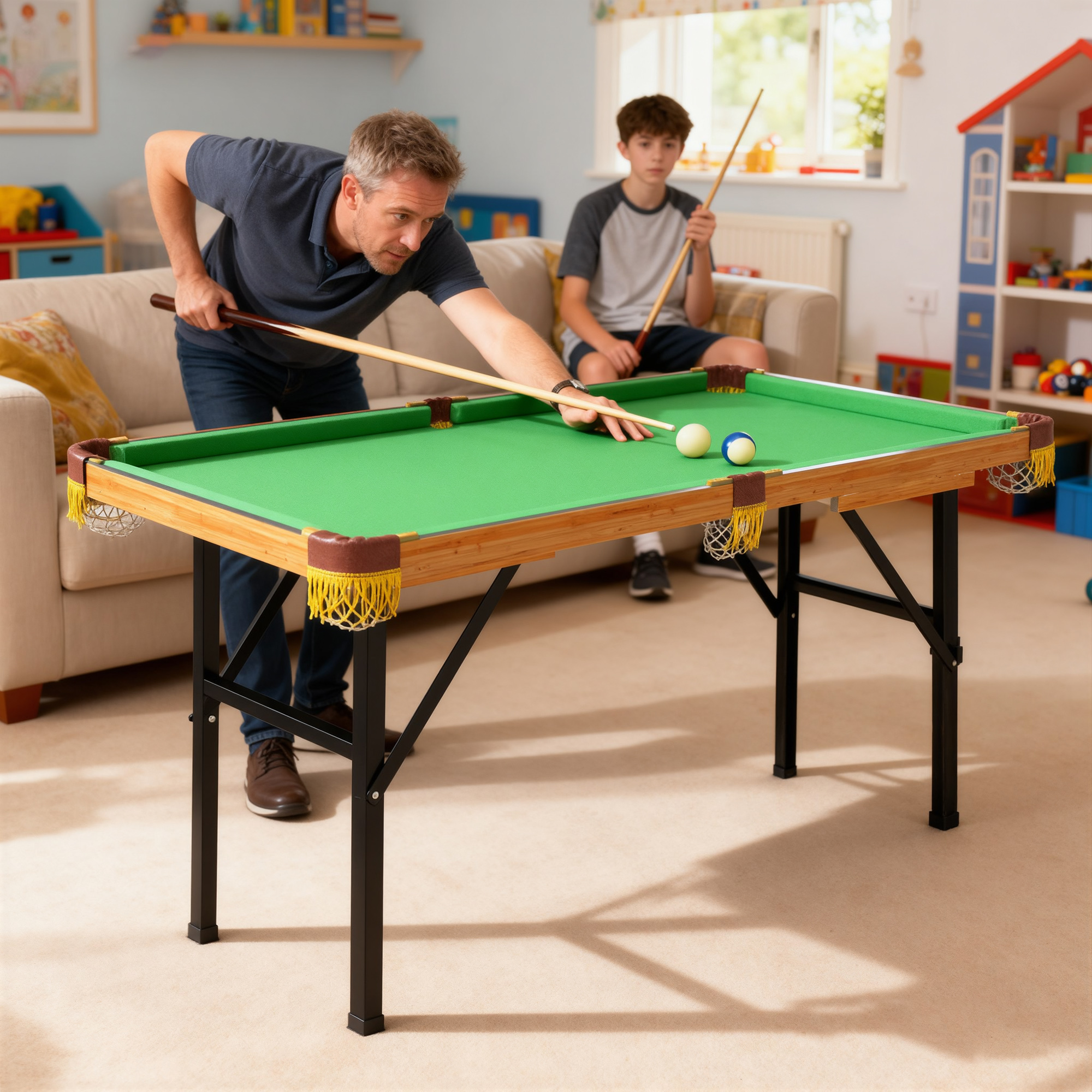 Klappbarer Billardtisch, Mini-Billiard-Tisch, 2 Queues, 16 Kugeln, Dreieck, Bürste, Grün