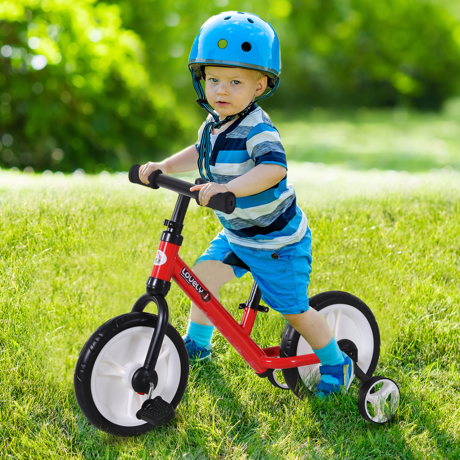 Kinder Laufrad, Lauflernrad, Kinderfahrrad, 2-in-1, Kinderrad mit Stützrädern und Pedalen, 2-5 Jahre, Sitzhöhenverstellbar, PP, Rot, 85 x B36 x H54 cm