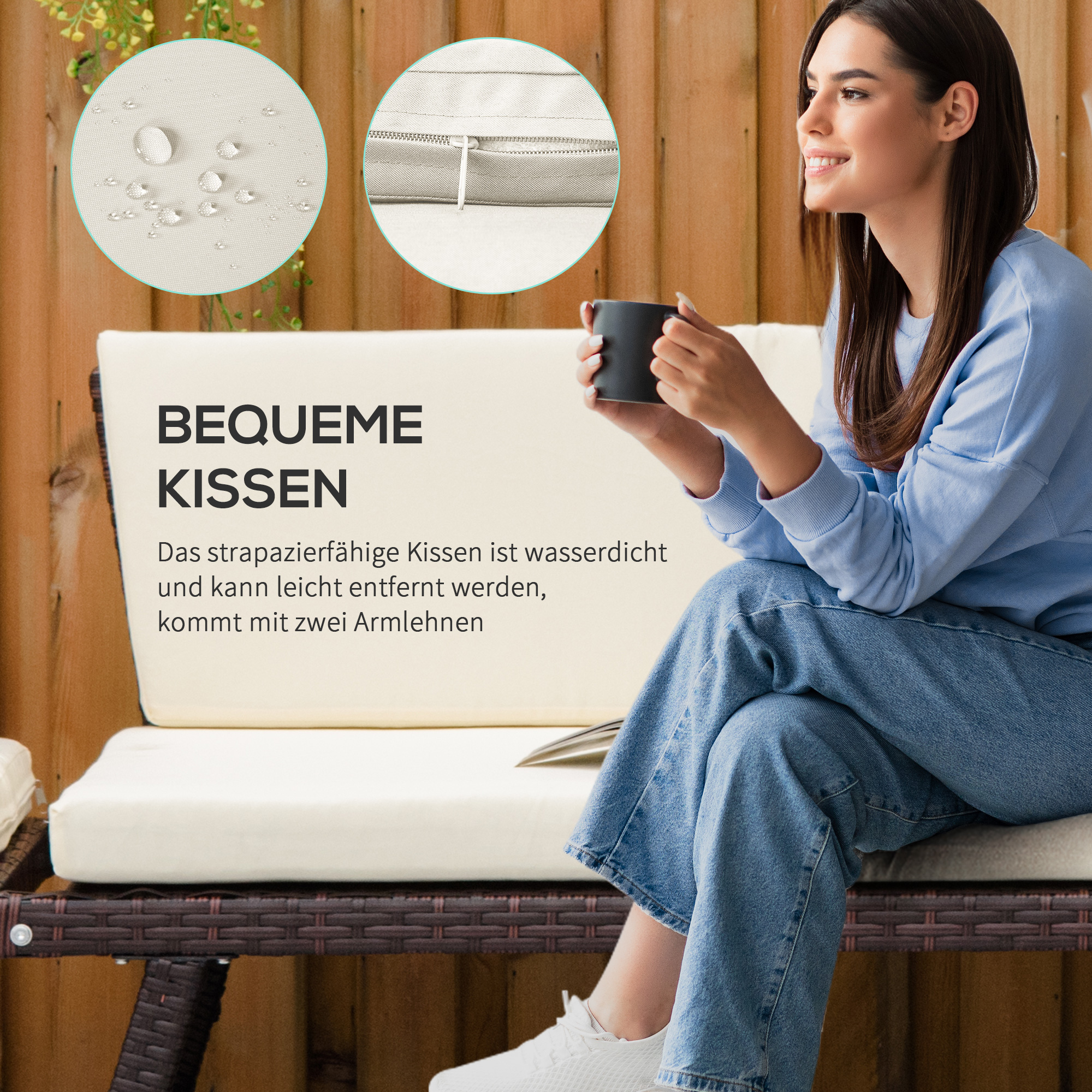 Polyrattan Gartensofa 2 Sitzer Gartenmöbel Loungesofa Gartenbank Gartenliege klappbar Armlehnen Stahl Braun 129 x 63 x 67 cm