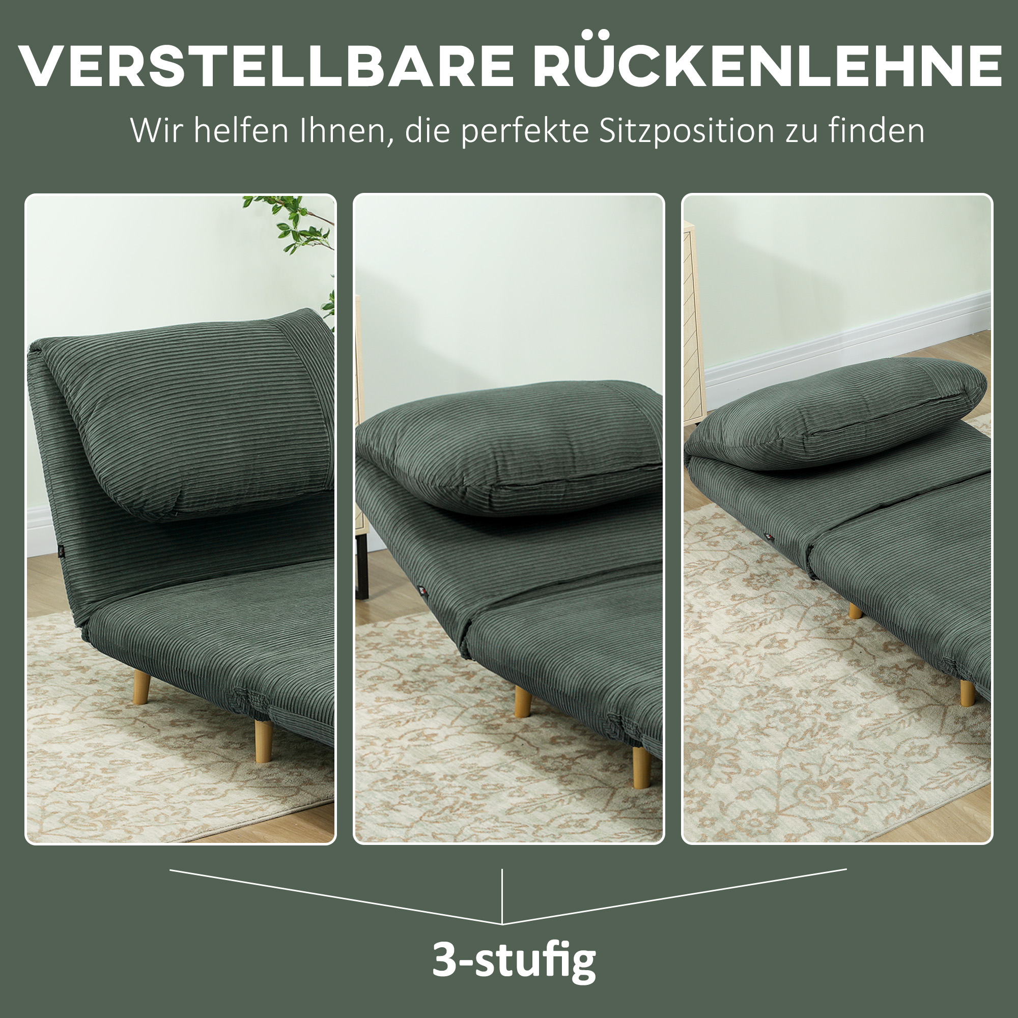 2-in-1 Schlafsessel Gästebett, verstellbare  Kopfstütze Cord-Optik 82 cm x 8 cm x 83 cm Grün
