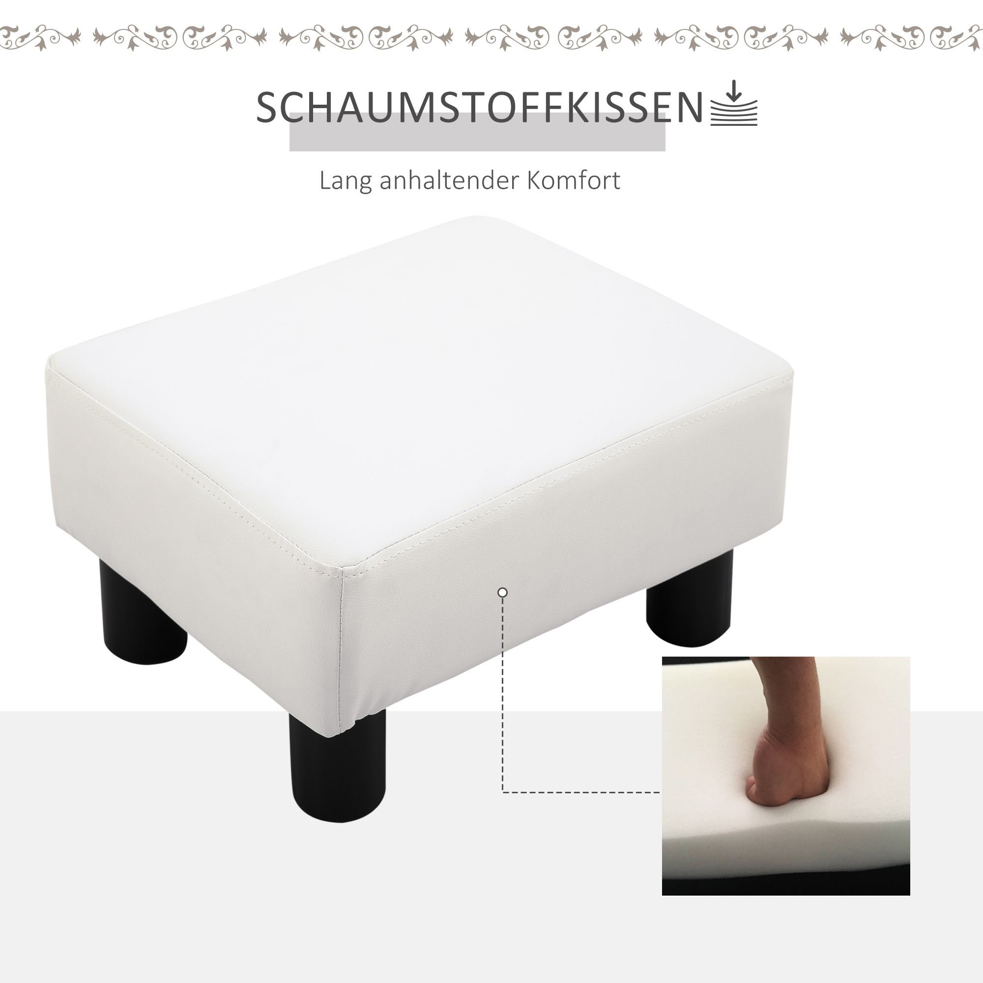 Sitzhocker Hocker mit Kunstleder Moderner Fußhocker Kunstlederhocker Ottomane für Schlafzimmer, Wohnzimmer, Weiß