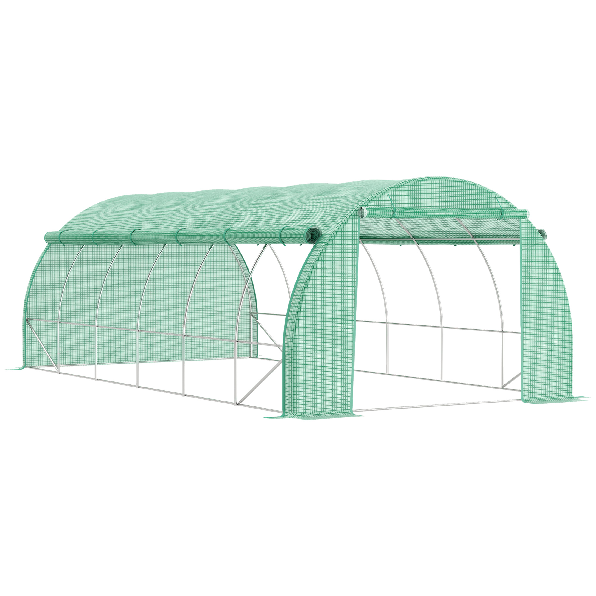 Foliengewächshaus Polytunnel 6 x 3 x 2 m begehbares Gewächshaus mit aufrollbar Abdeckungen Folientunnel Treibhaus UV-Schutz Stahlrohr Grün