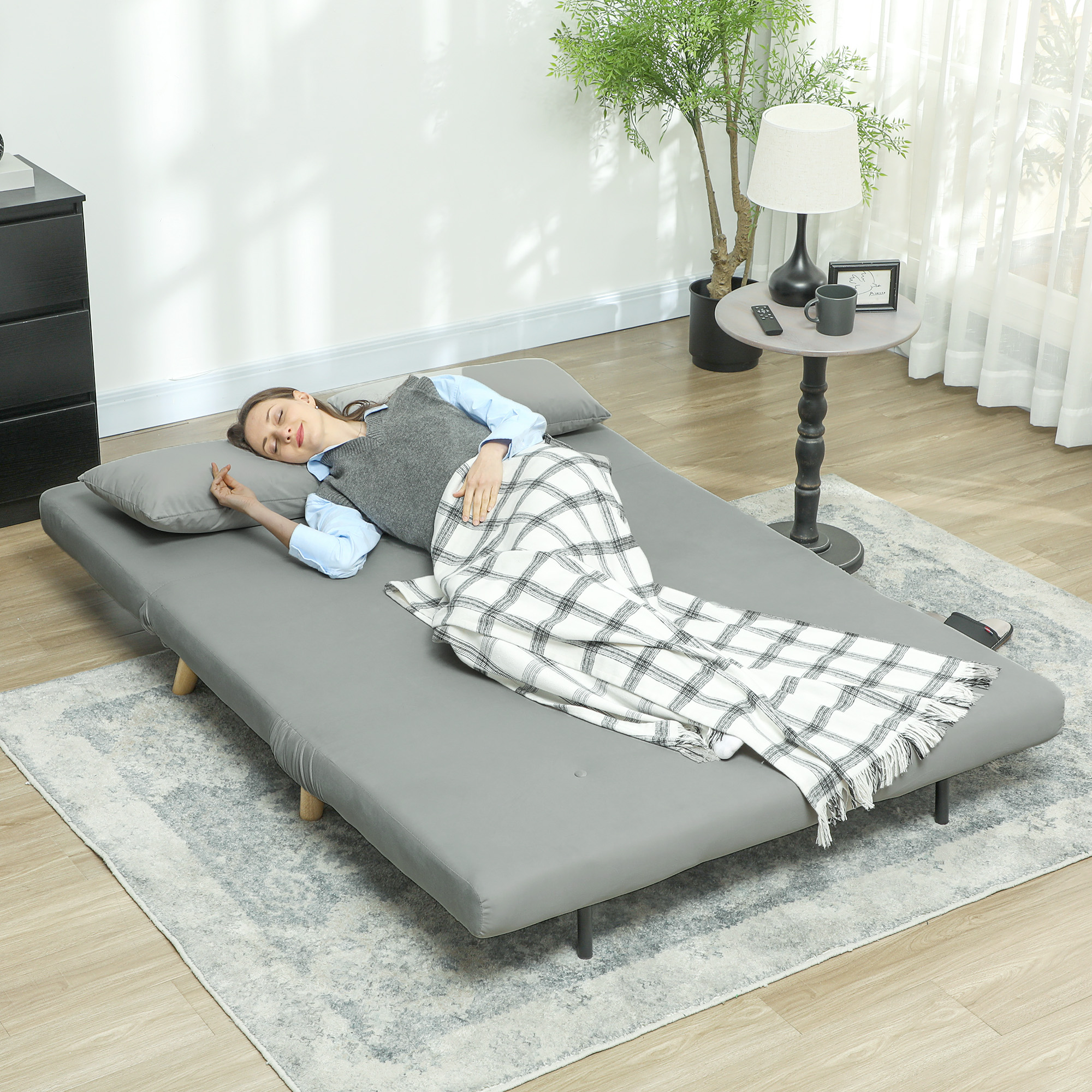 Schlafsofa Relaxsofa Sofa Couch, inkl, 2 Kissen, Samtoptik, 130 x 78 x 79 cm, Hellgrau