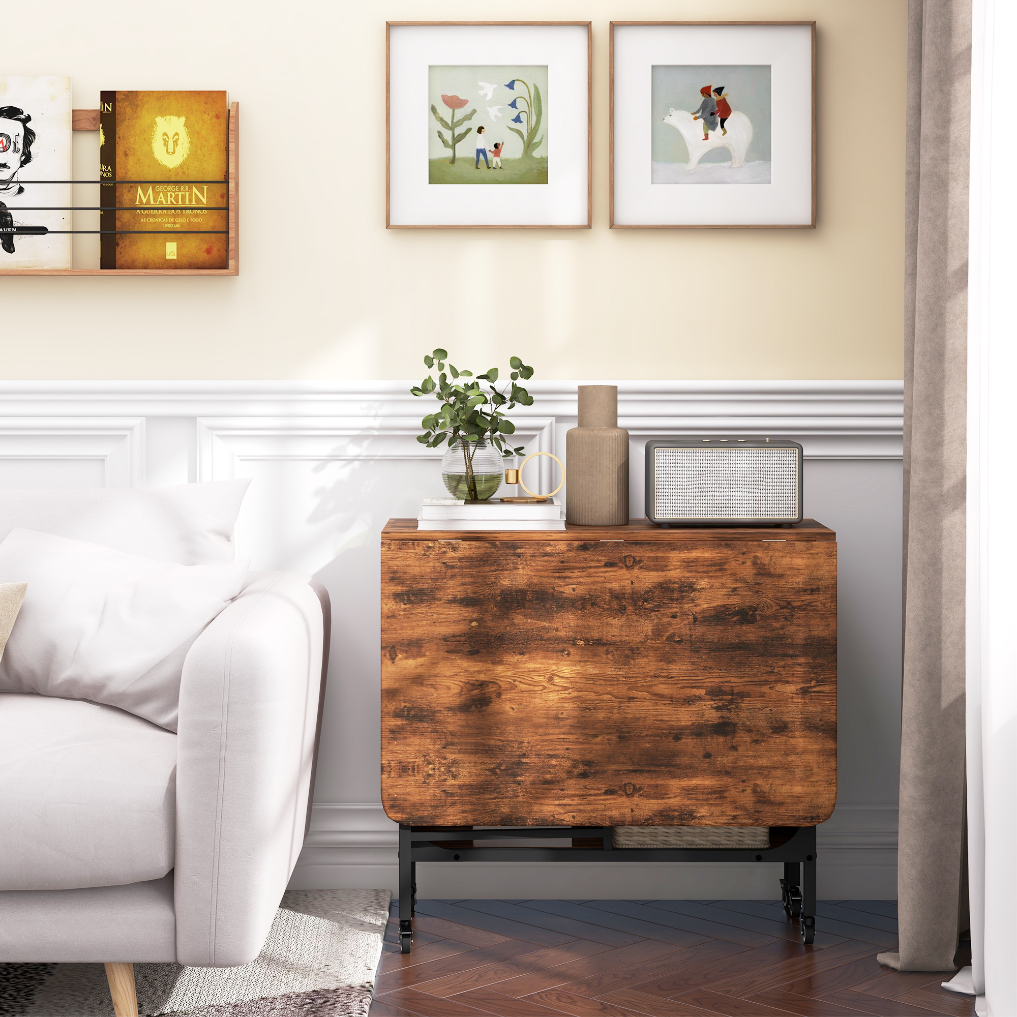 Klappbarer Esstisch, Mobiler Klapptisch für 6 Personen, mit Ablage, bis 50 kg belastbar, 130 x 80 x 74 cm, Rotbraun